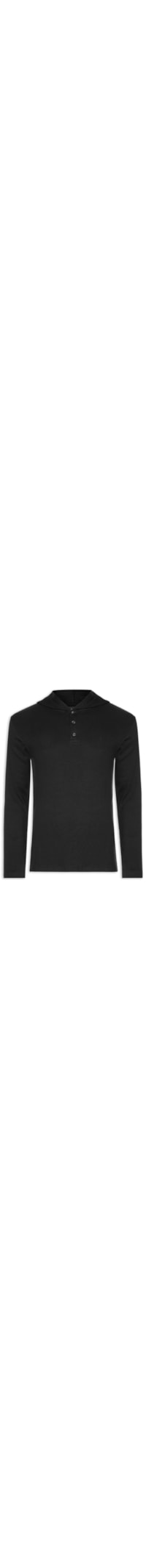 Camiseta Masculina Manga Longa Henley Capuz - Preto