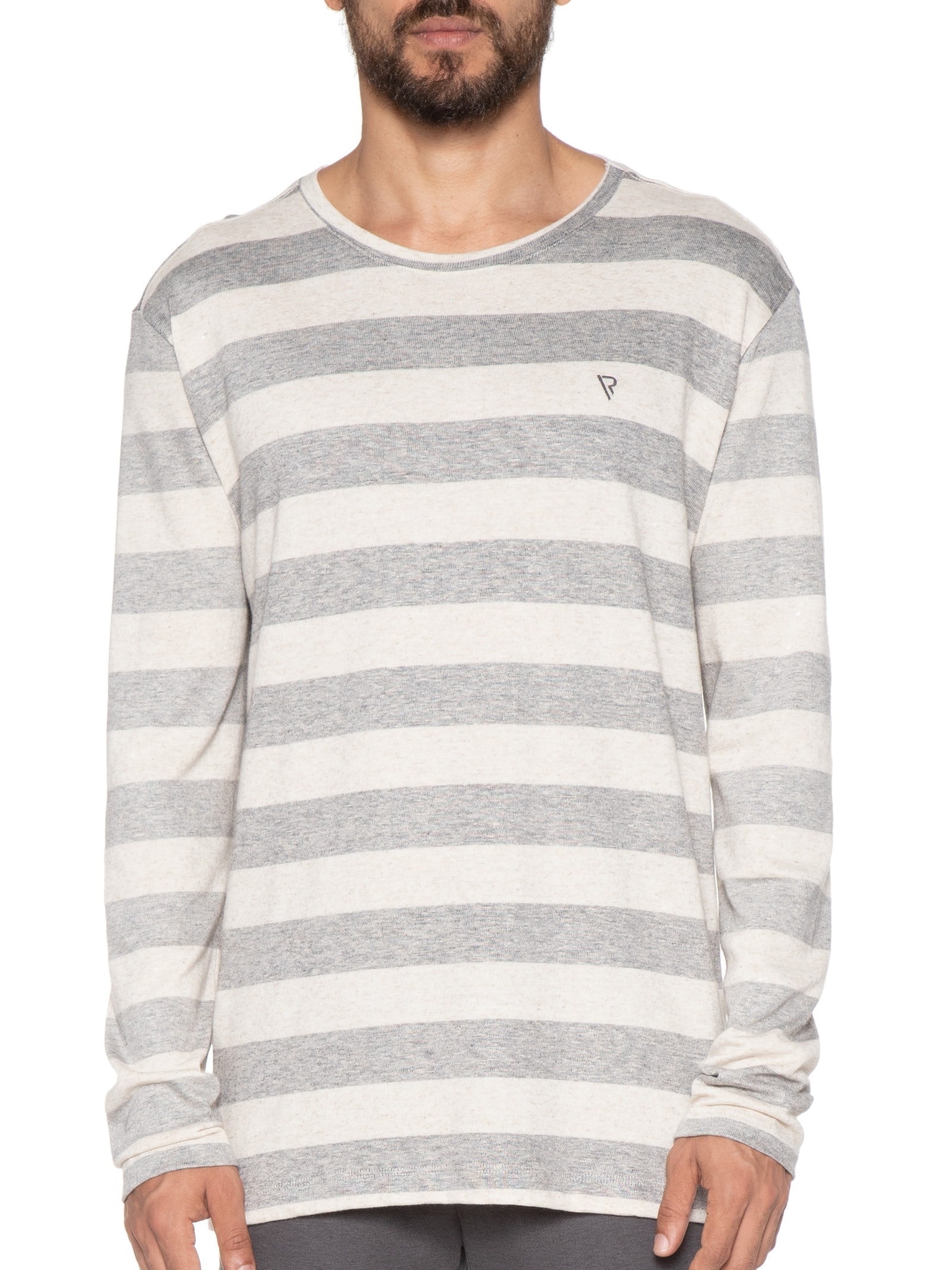 Camiseta Masculina Manga Longa Listrado Breeze Semi Cinza Vr