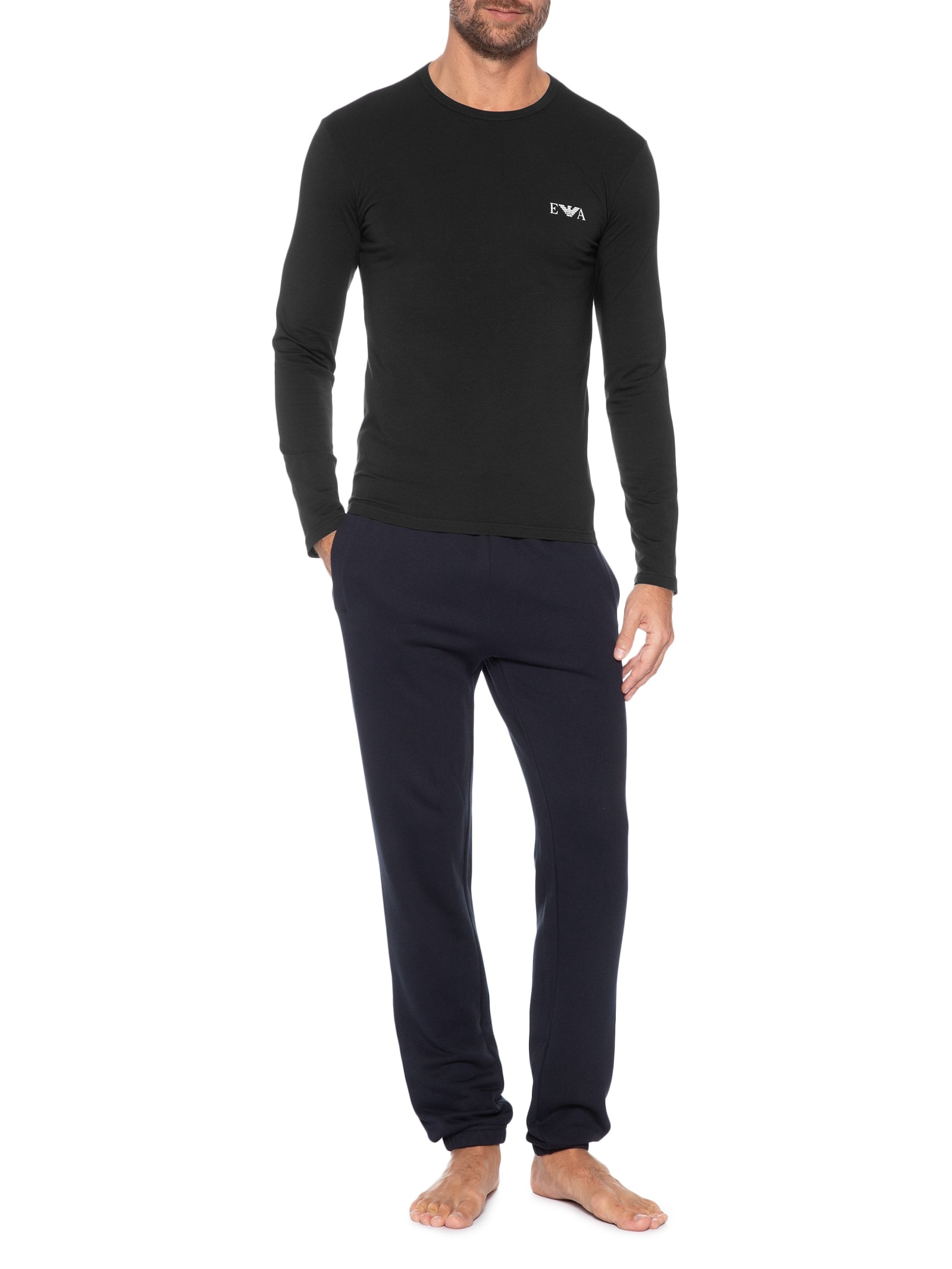 Camiseta Masculina Manga Longa Logo Águia Preto Emporio Armani Bodywear