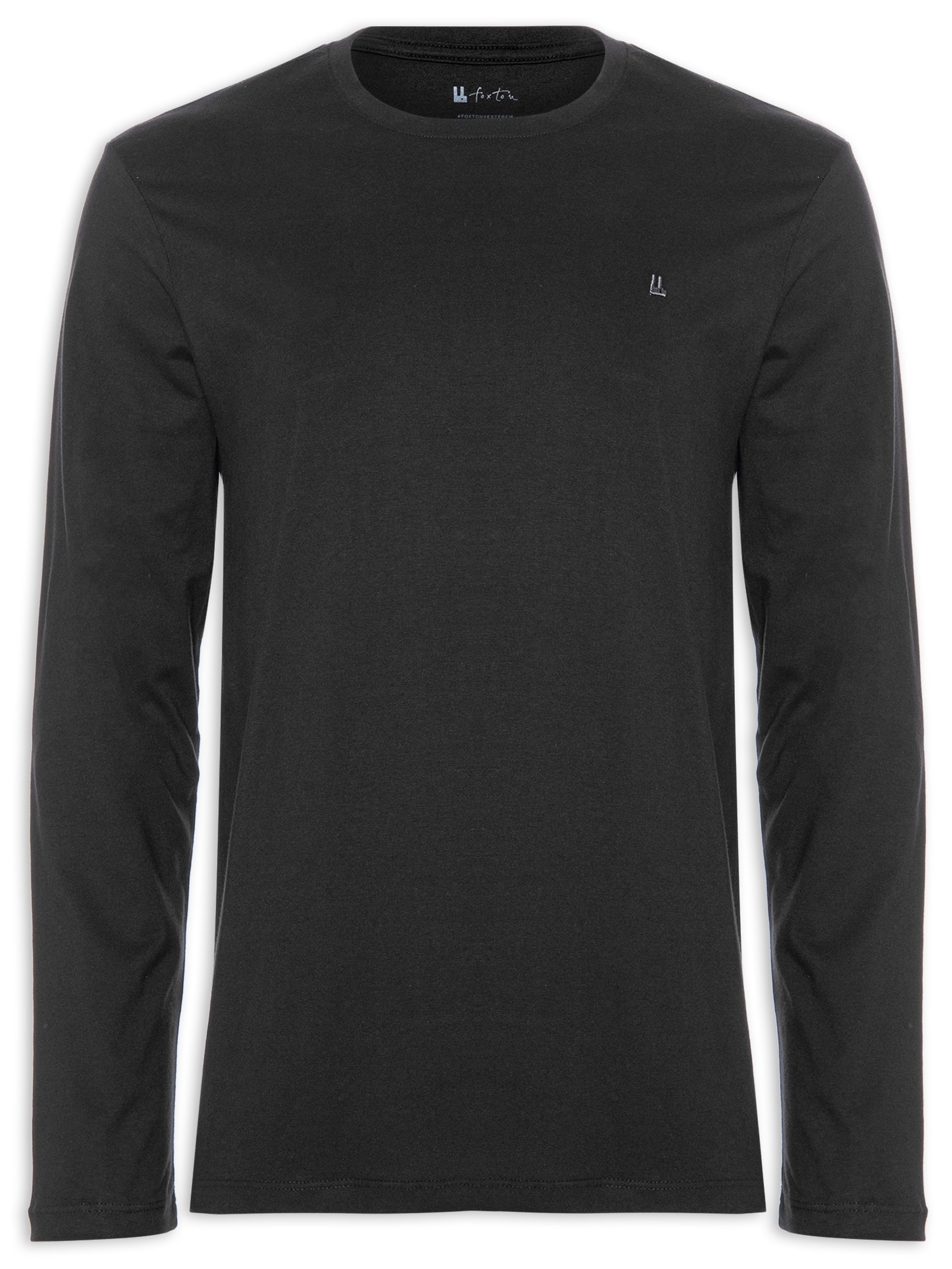 Camiseta Masculina Manga Longa Logo Preto Foxton
