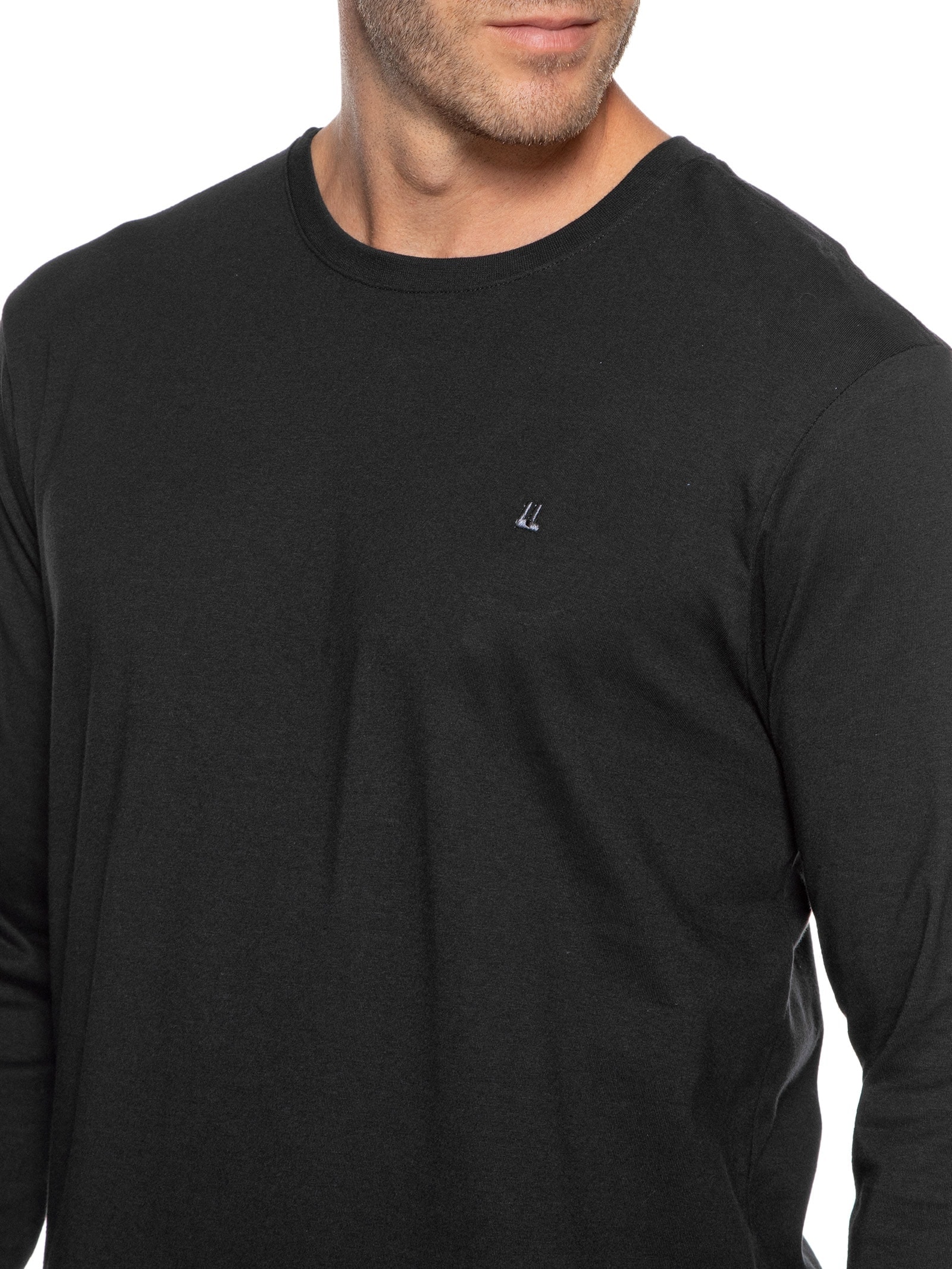 Camiseta Masculina Manga Longa Logo Preto Foxton