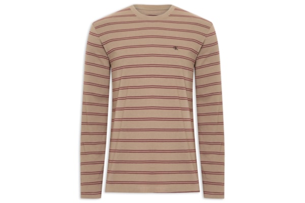 Camiseta Masculina Manga Longa Malhão Listrado - Bege