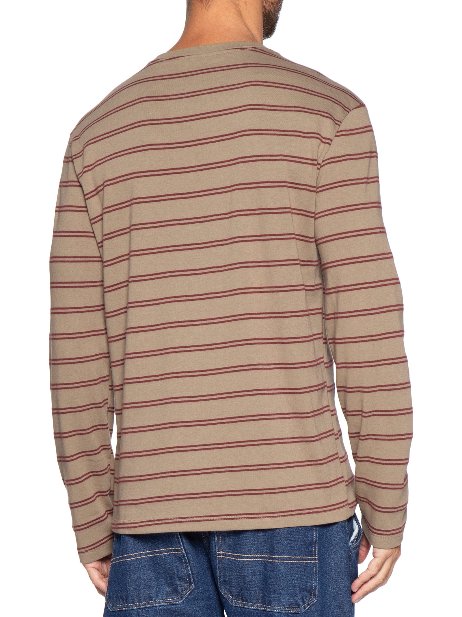 Camiseta Masculina Manga Longa Malhão Listrado Bege Calvin Klein Jeans