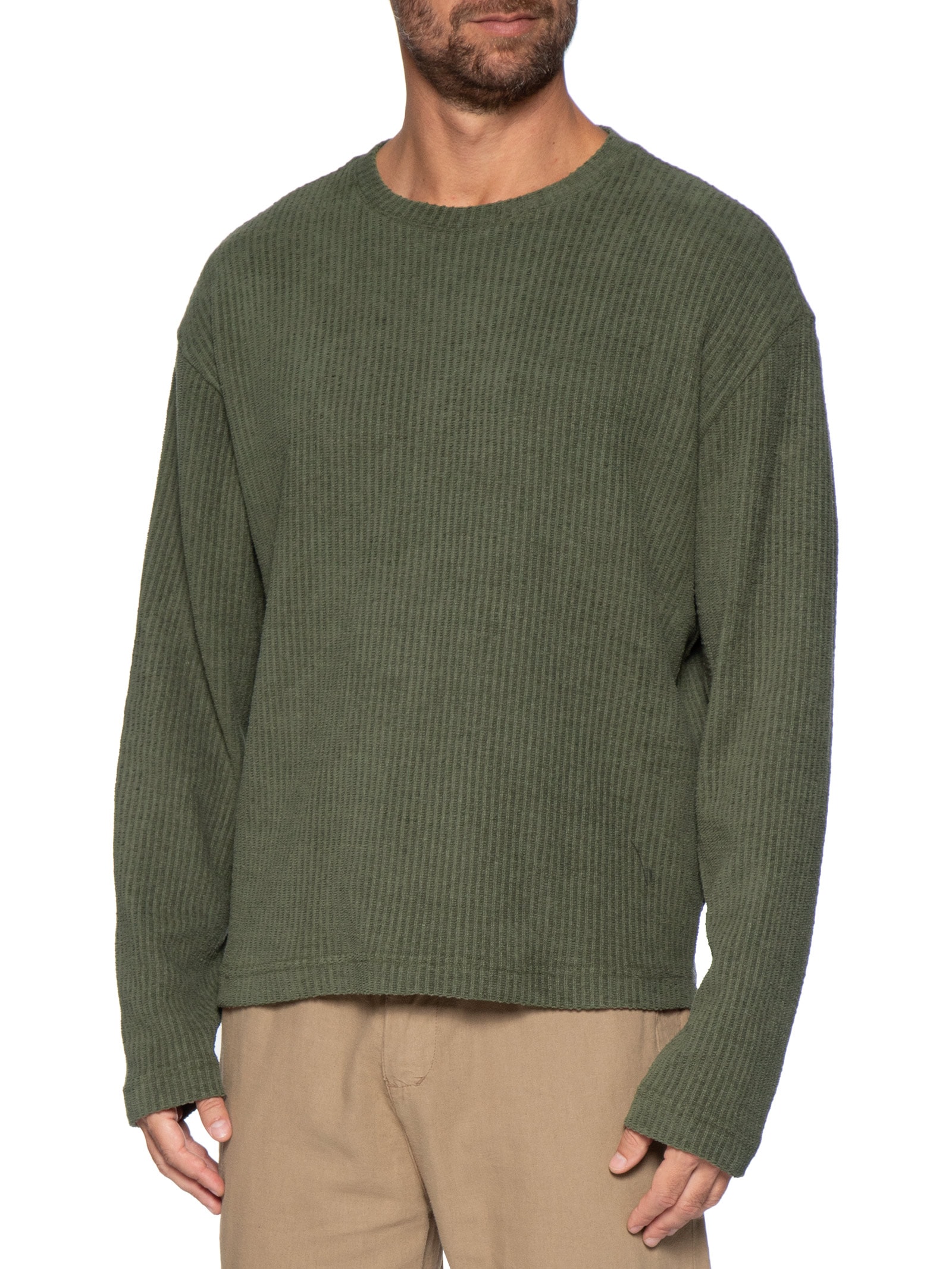 Camiseta Masculina Manga Longa Over Rustic Canelado Verde Osklen