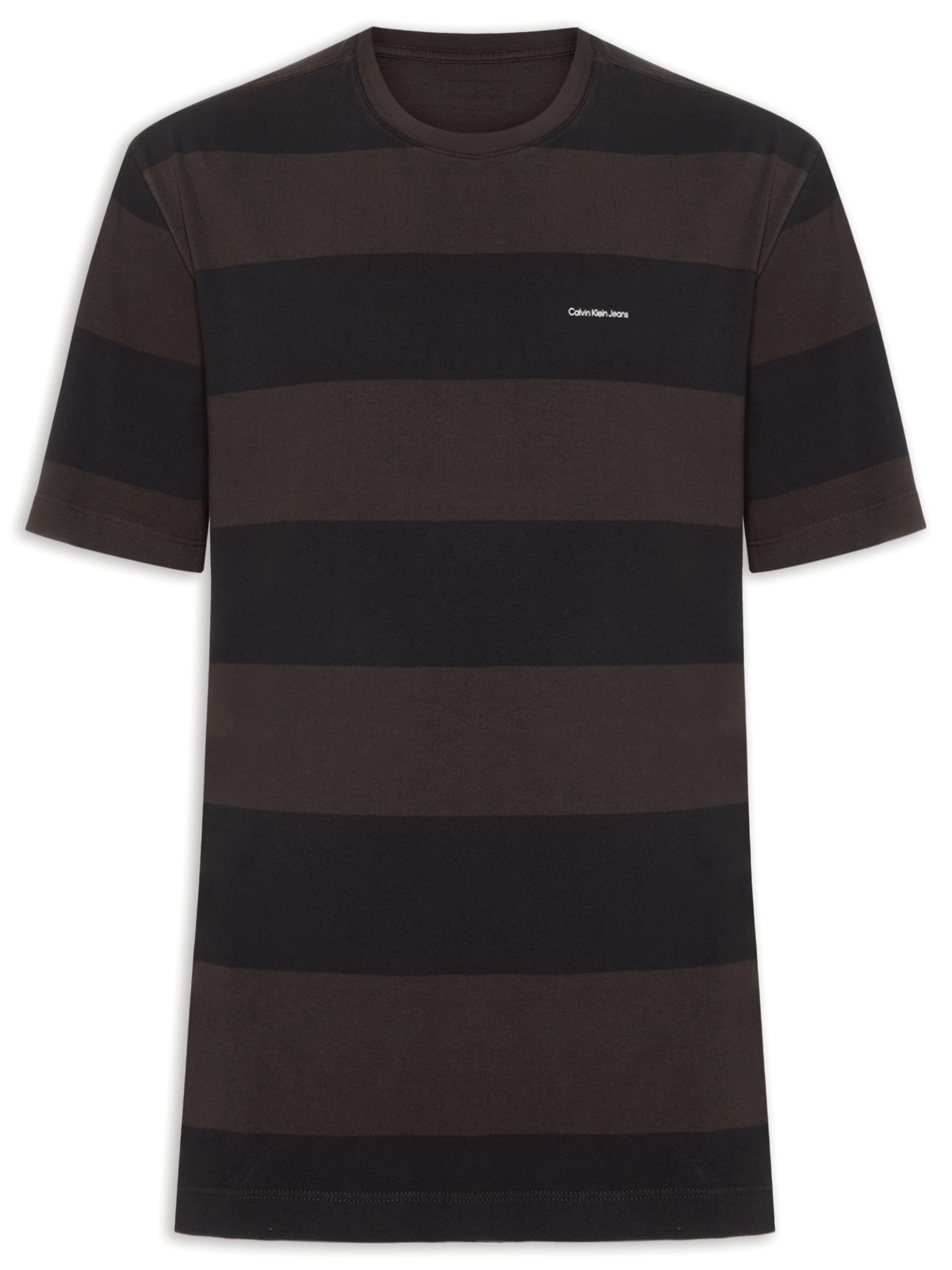 Camiseta Masculina Manga Rugby Listrada Marrom Calvin Klein Jeans
