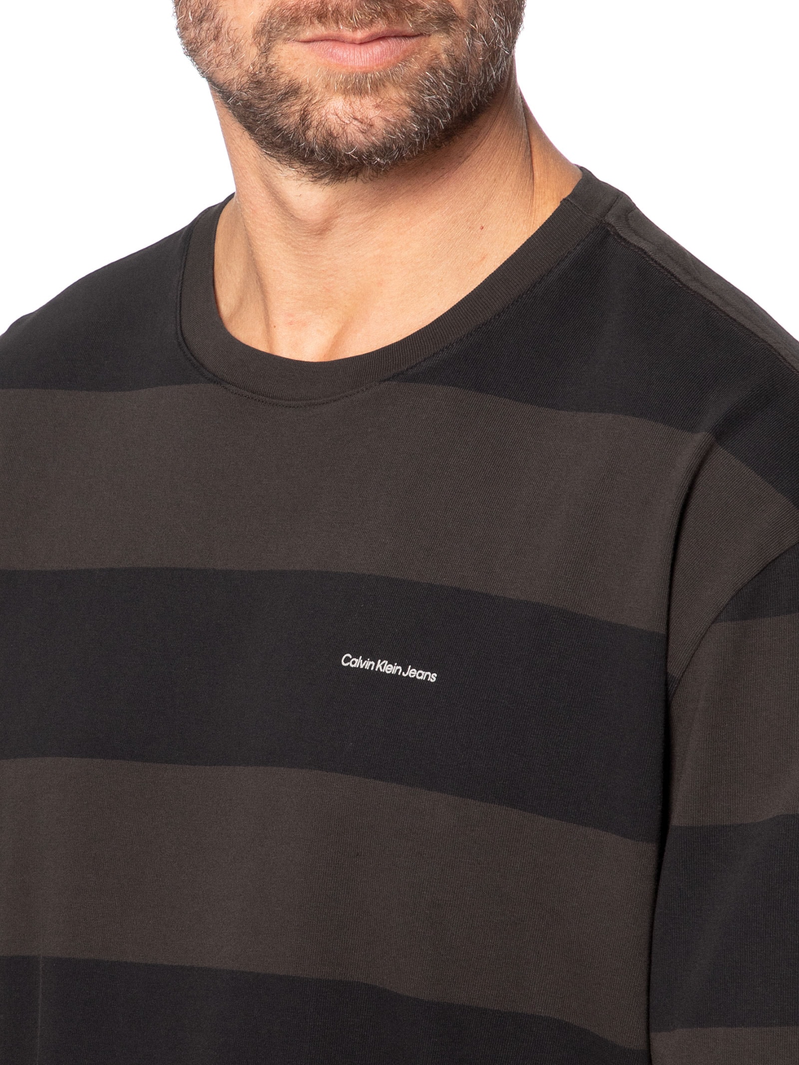 Camiseta Masculina Manga Rugby Listrada Marrom Calvin Klein Jeans