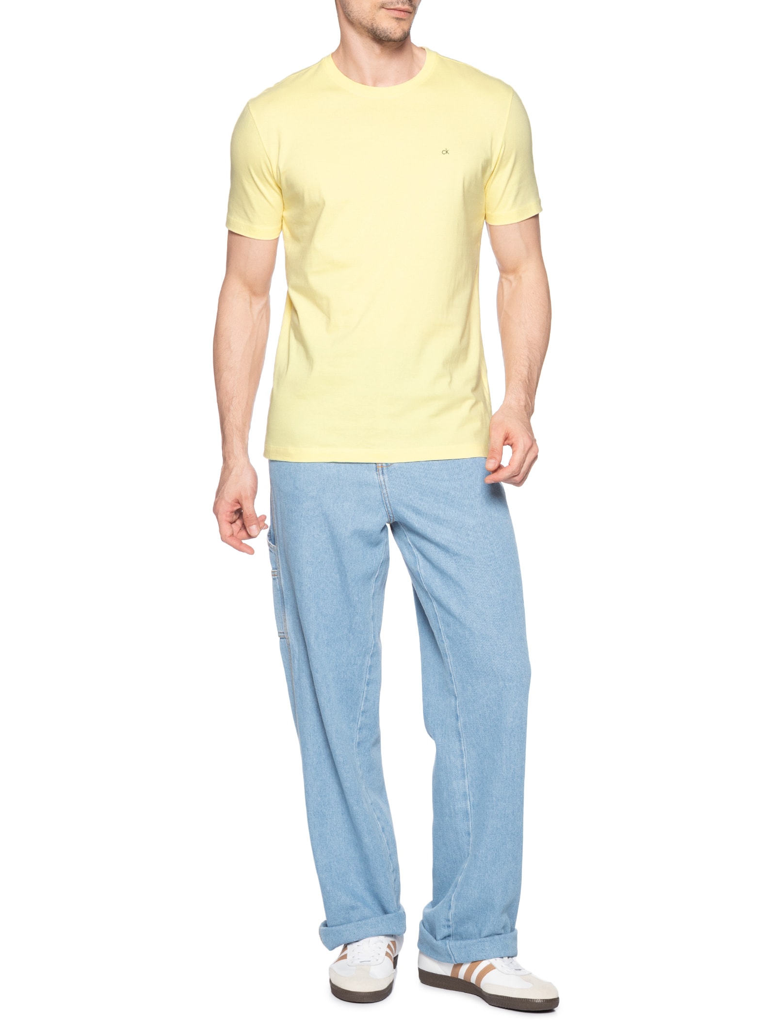 Camiseta Masculina Marca Curta Meia Malha Amarelo Calvin Klein - White Label