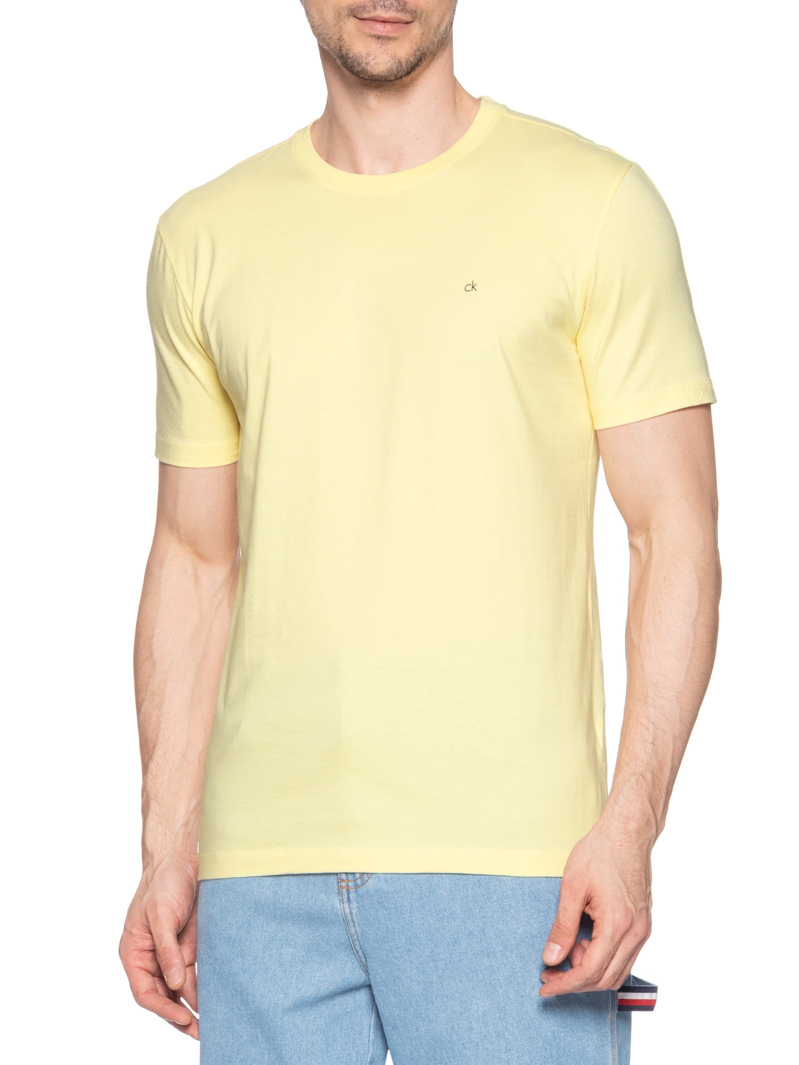 Camiseta Masculina Marca Curta Meia Malha Amarelo Calvin Klein - White Label