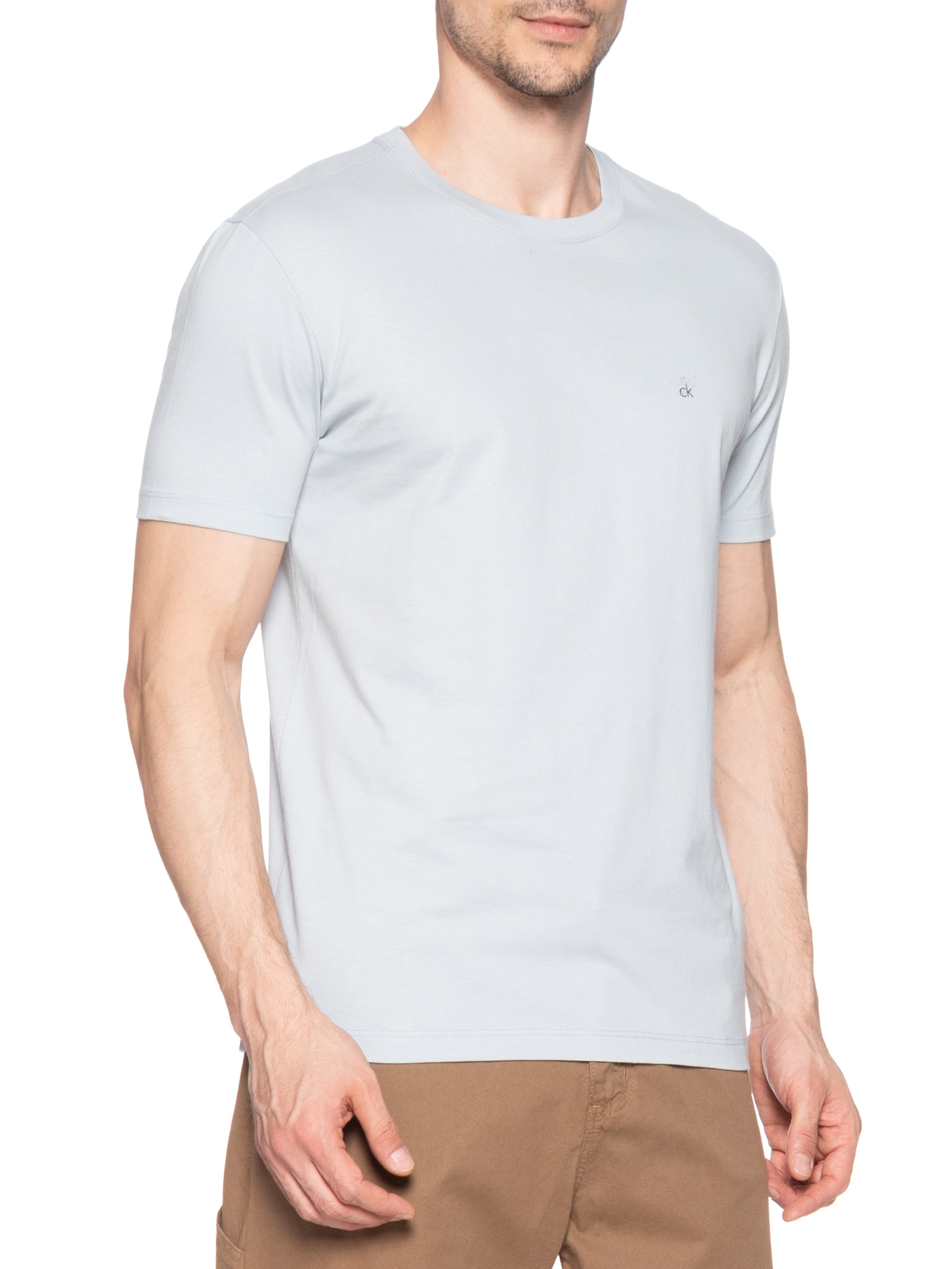 Camiseta Masculina Marca Curta Meia Malha Azul Calvin Klein - White Label