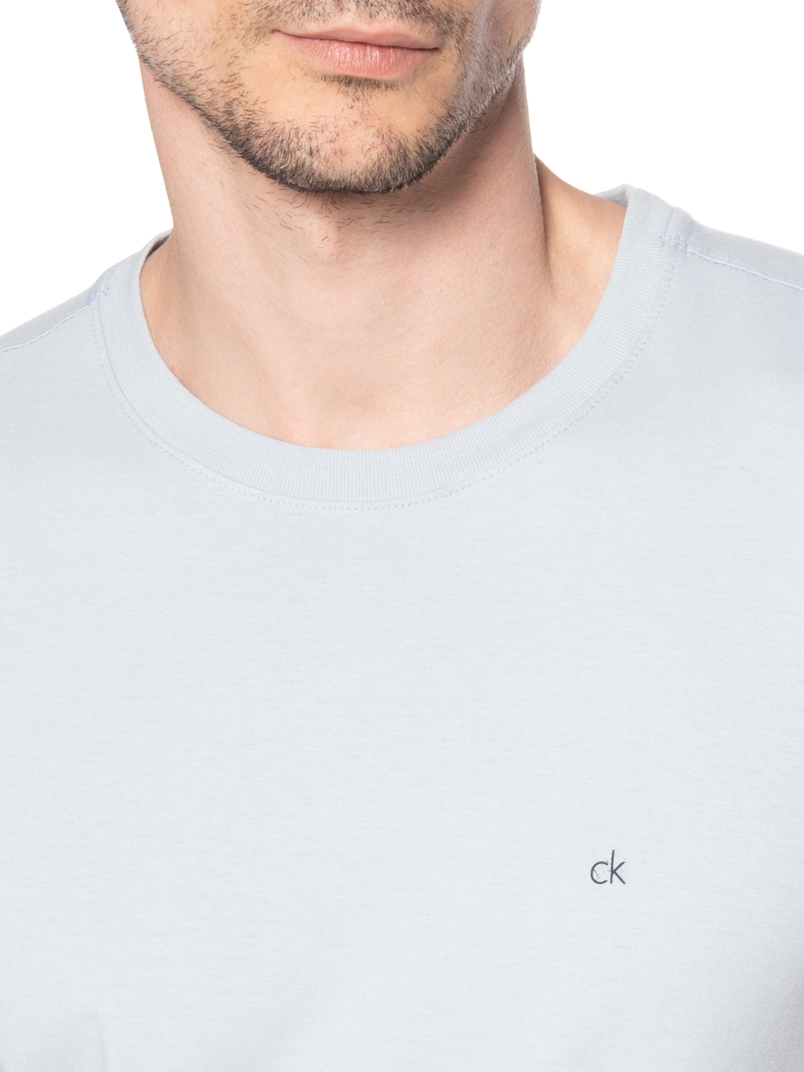 Camiseta Masculina Marca Curta Meia Malha Azul Calvin Klein - White Label