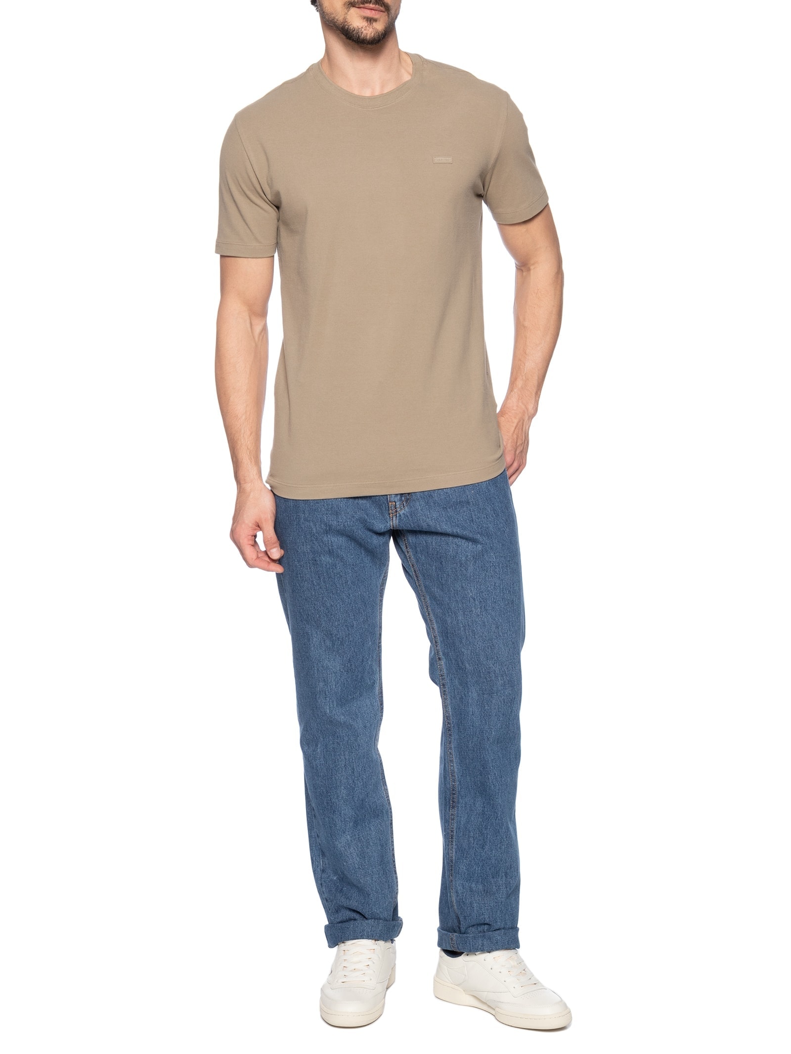 Camiseta Masculina Mc Ck Piquet Patch Borrach Bege  Calvin Klein - White Label