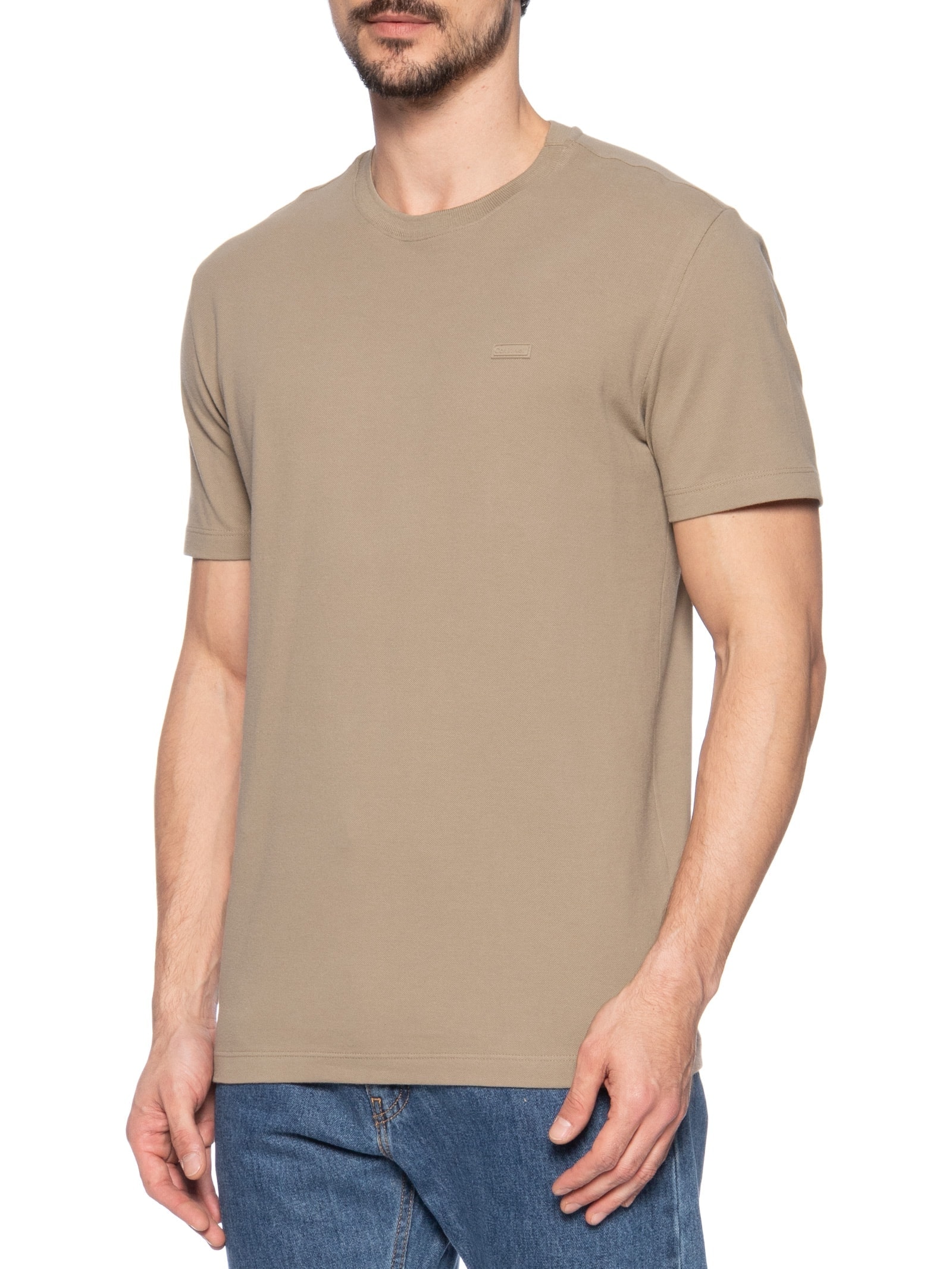 Camiseta Masculina Mc Ck Piquet Patch Borrach Bege  Calvin Klein - White Label