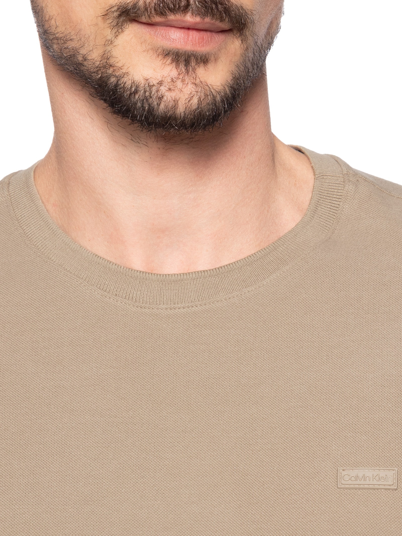 Camiseta Masculina Mc Ck Piquet Patch Borrach Bege  Calvin Klein - White Label