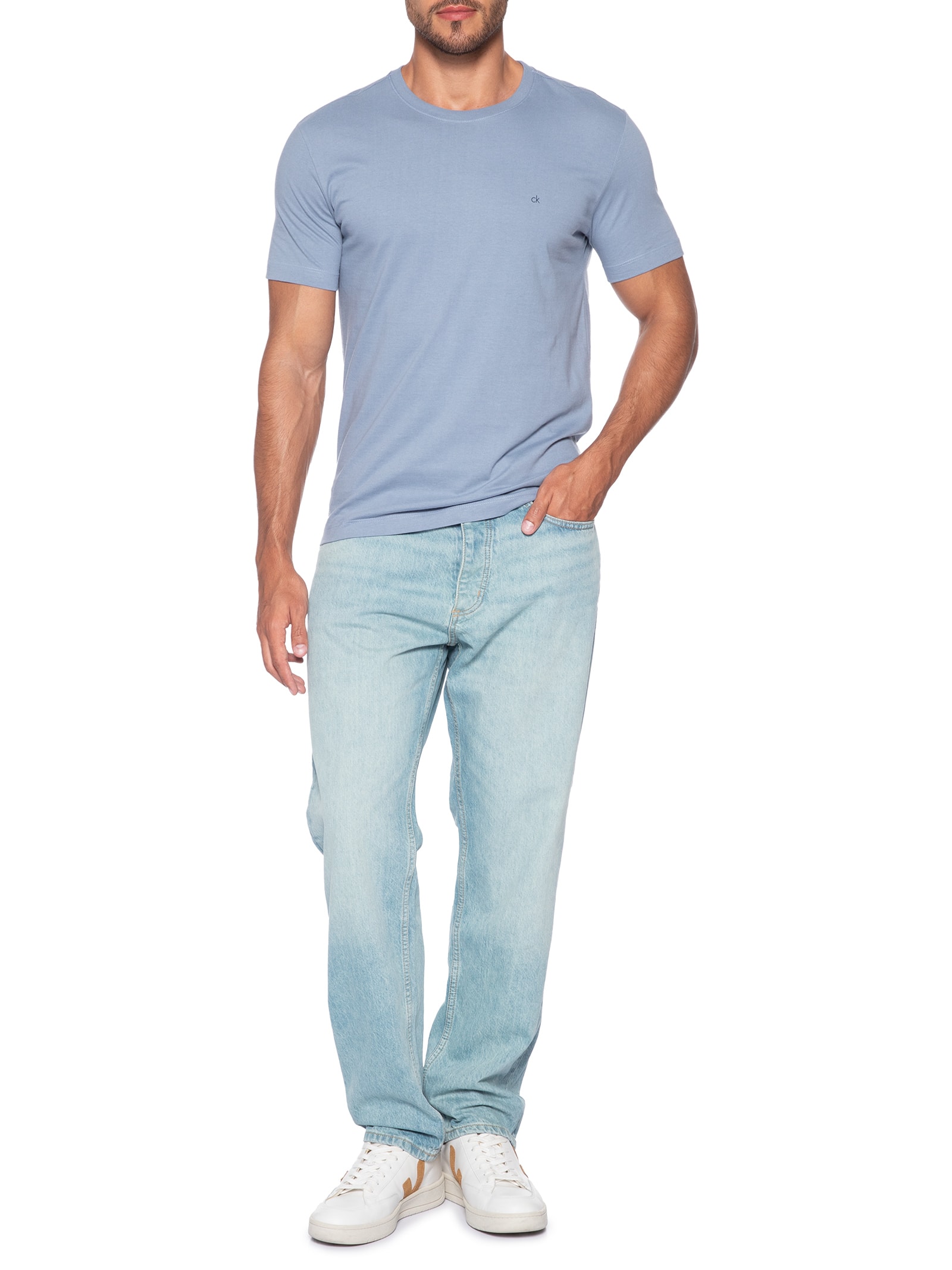 Camiseta Masculina Meia Malha Azul Calvin Klein - White Label