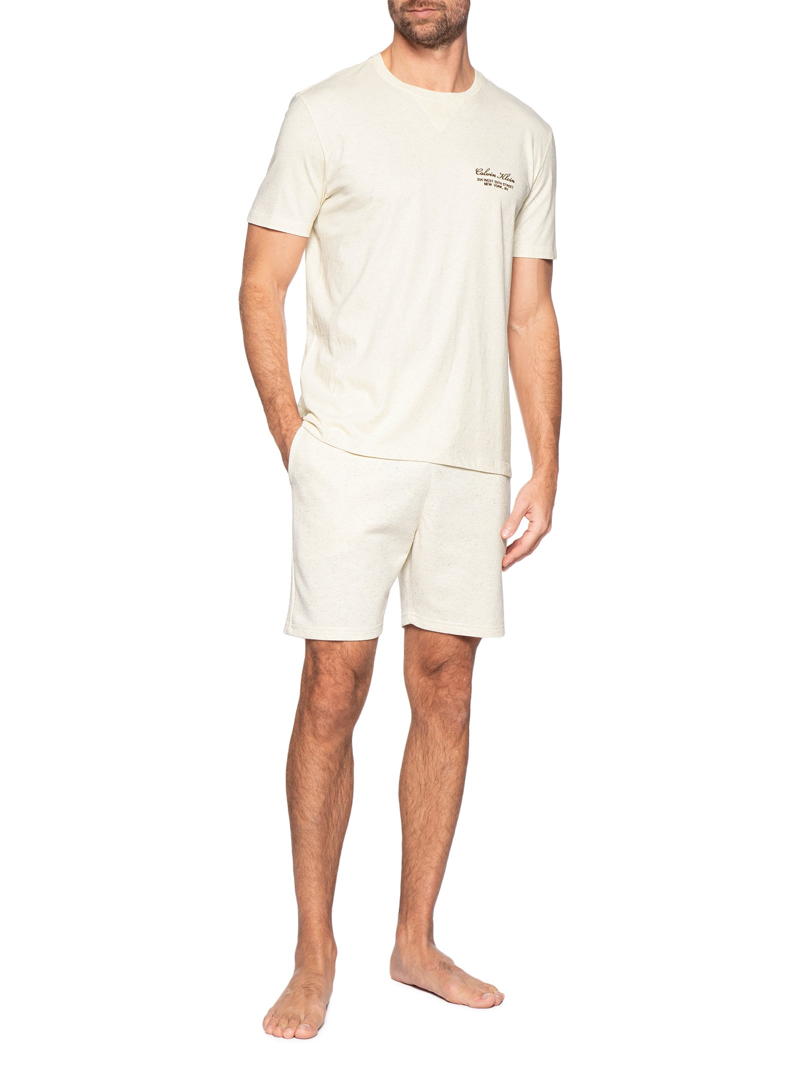 Camiseta Masculina Meia Malha Linho Icon Script Off White Calvin Klein Underwear