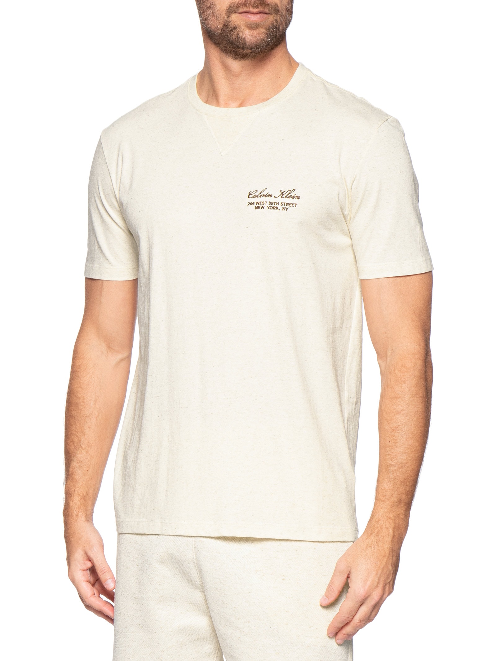 Camiseta Masculina Meia Malha Linho Icon Script Off White Calvin Klein Underwear