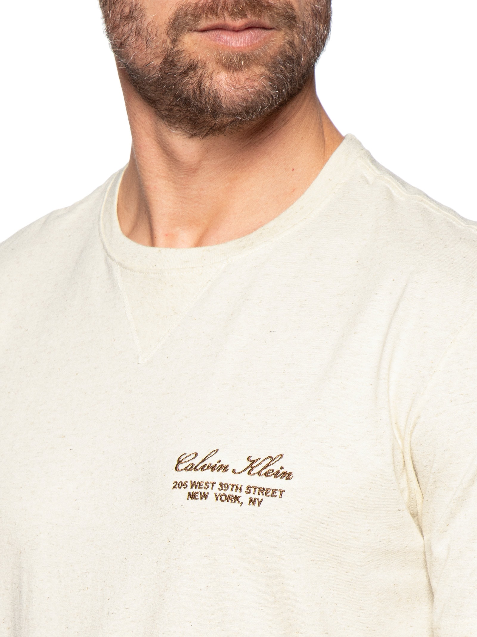 Camiseta Masculina Meia Malha Linho Icon Script Off White Calvin Klein Underwear