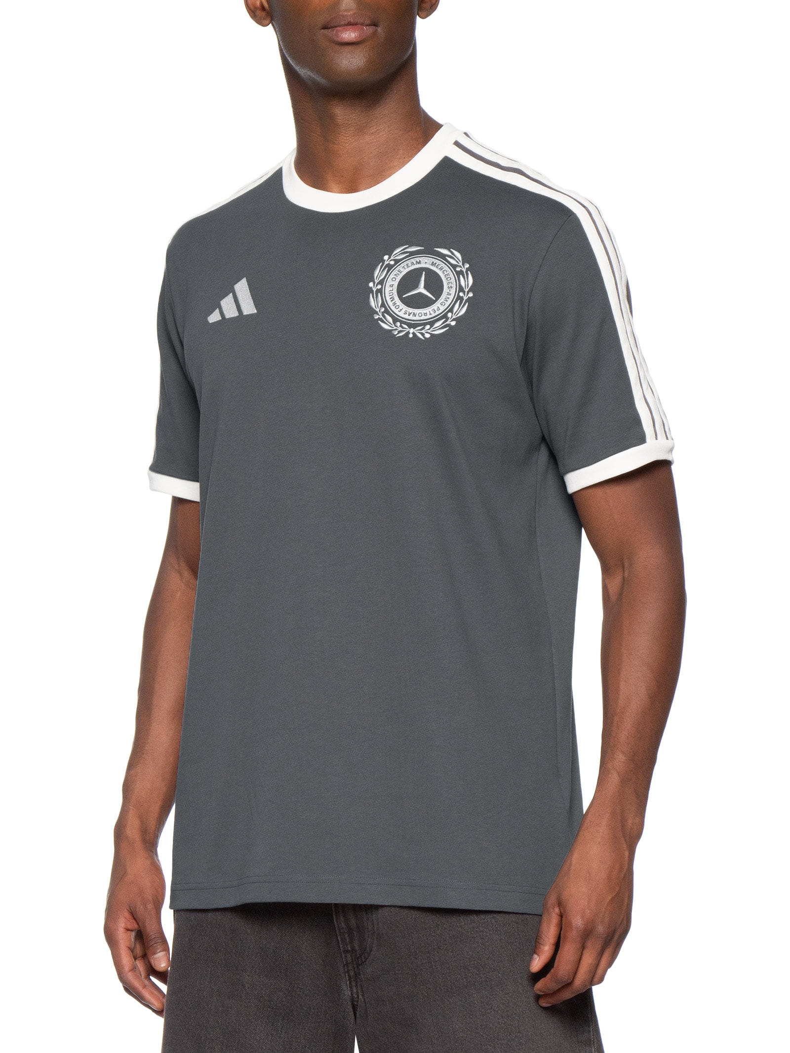 Camiseta Masculina Mercedes Amg Petronas Cinza Adidas + Mercedes