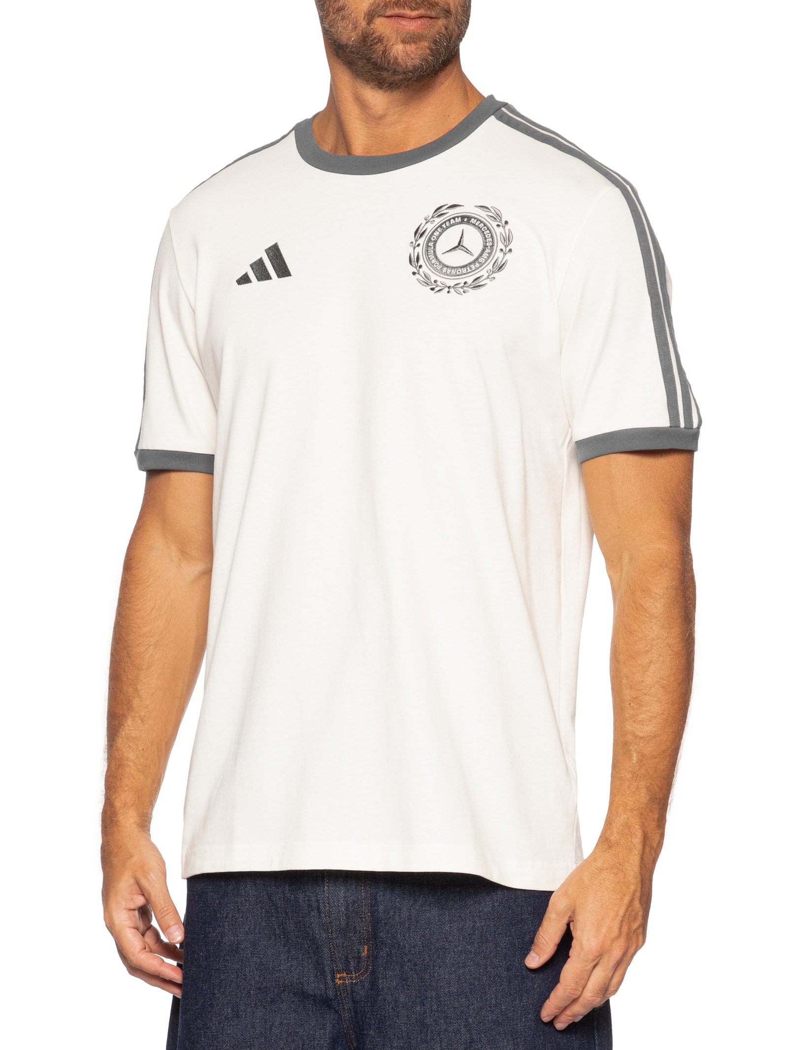 Camiseta Masculina Mercedes Amg Petronas Off White Adidas + Mercedes