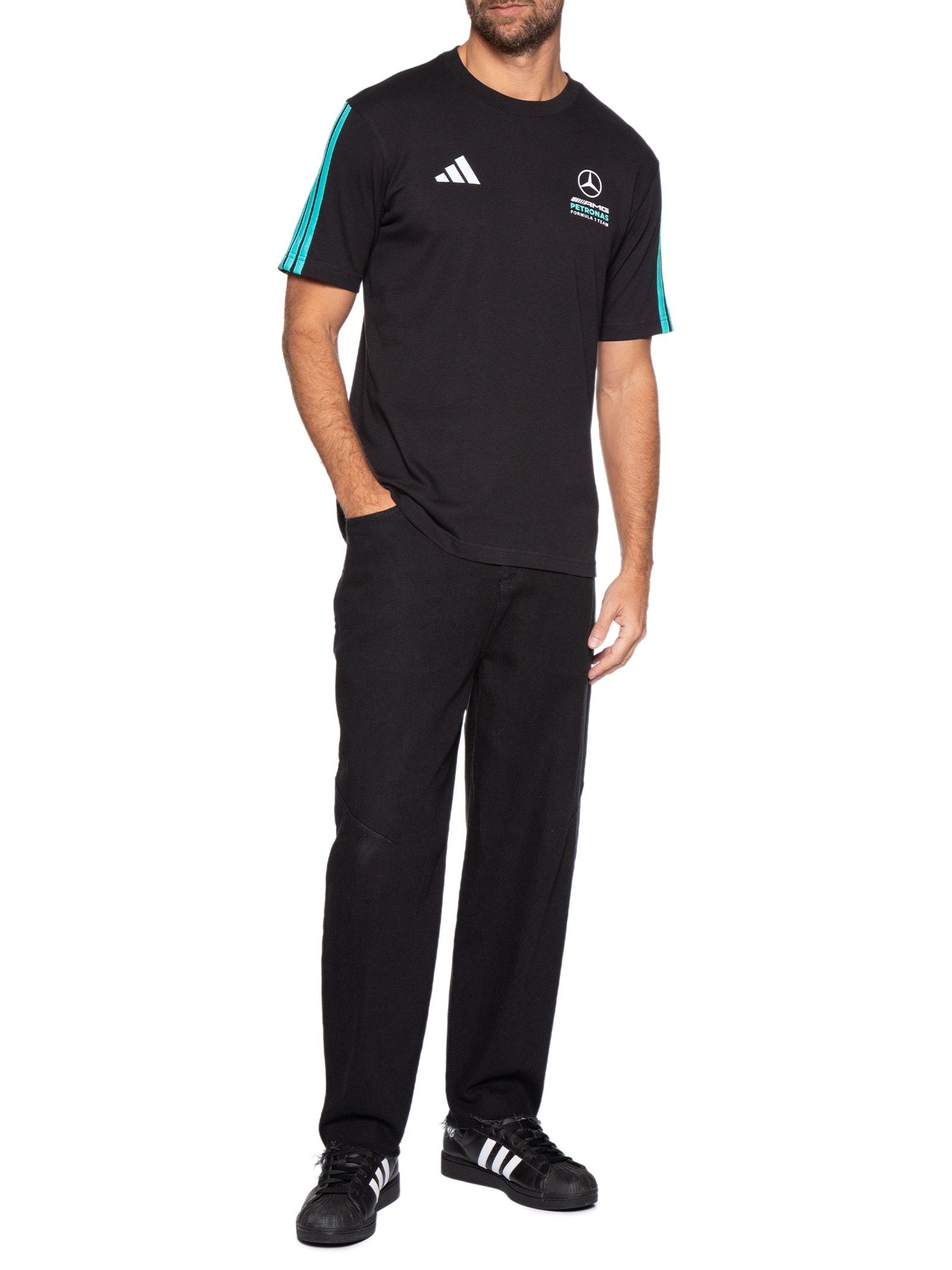 Camiseta Masculina Mercedes Petronas Preto Adidas + Mercedes