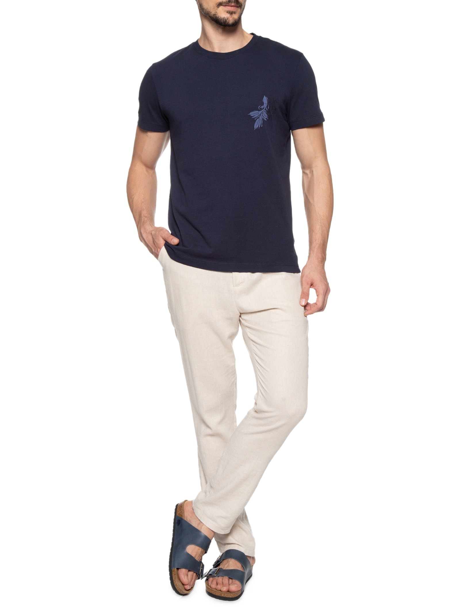 Camiseta Masculina Mescla Betta Peito Manga Curta Azul Richards