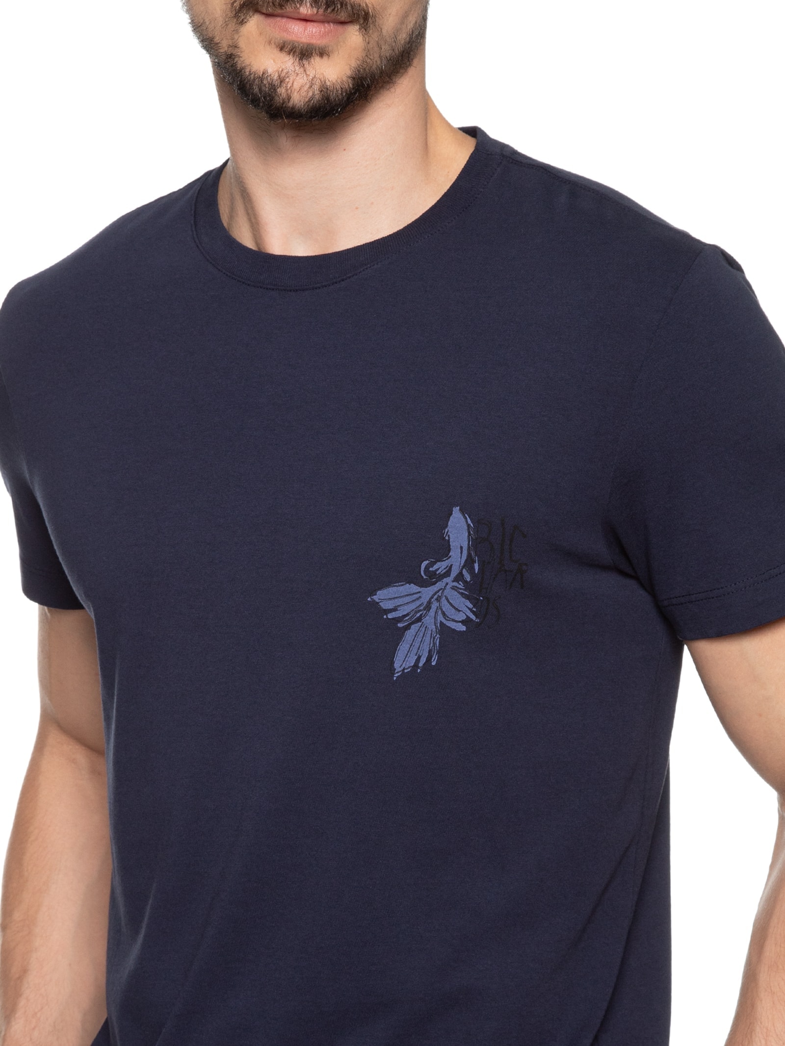 Camiseta Masculina Mescla Betta Peito Manga Curta Azul Richards