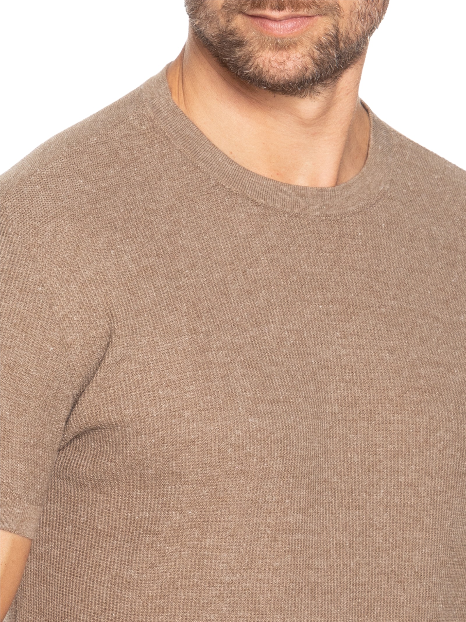 Pineapple - Camiseta Masculina Micro Quadrilé Em Tricot - Bege