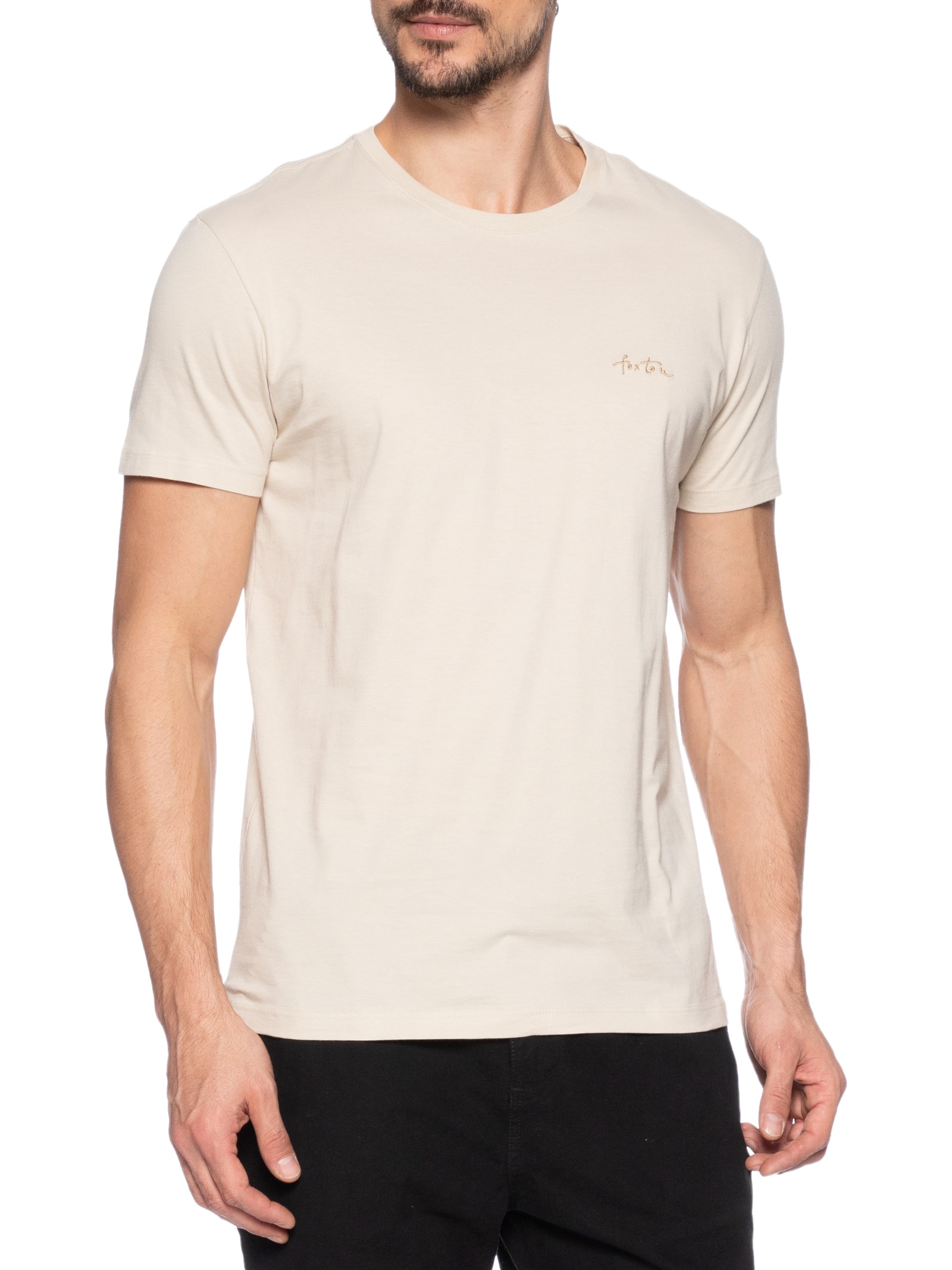 Camiseta Masculina Mini Logo Bege Foxton