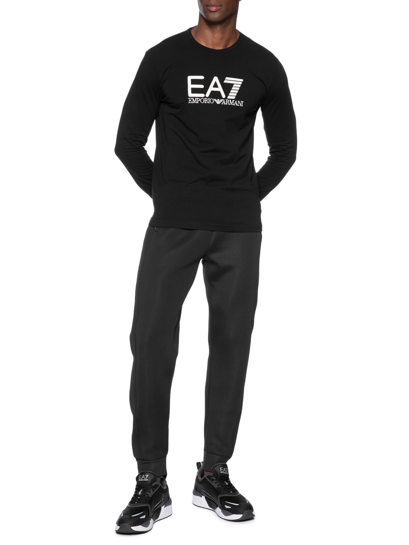 Camiseta Masculina Ml Gola Careca Slim Fit Train Visibility Preto Ea7 Emporio Armani