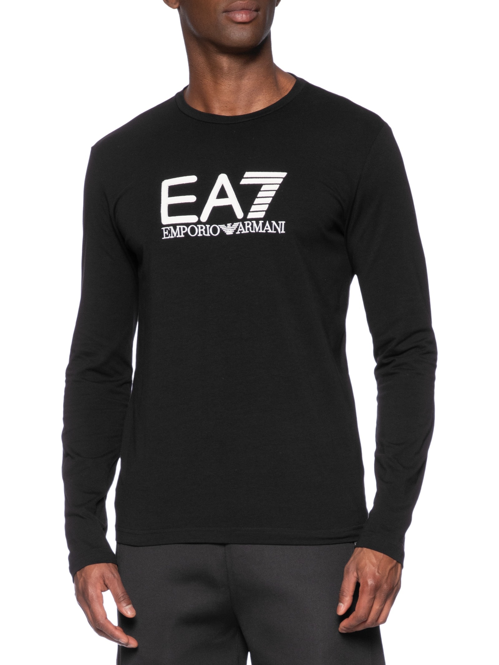 Camiseta Masculina Ml Gola Careca Slim Fit Train Visibility Preto Ea7 Emporio Armani