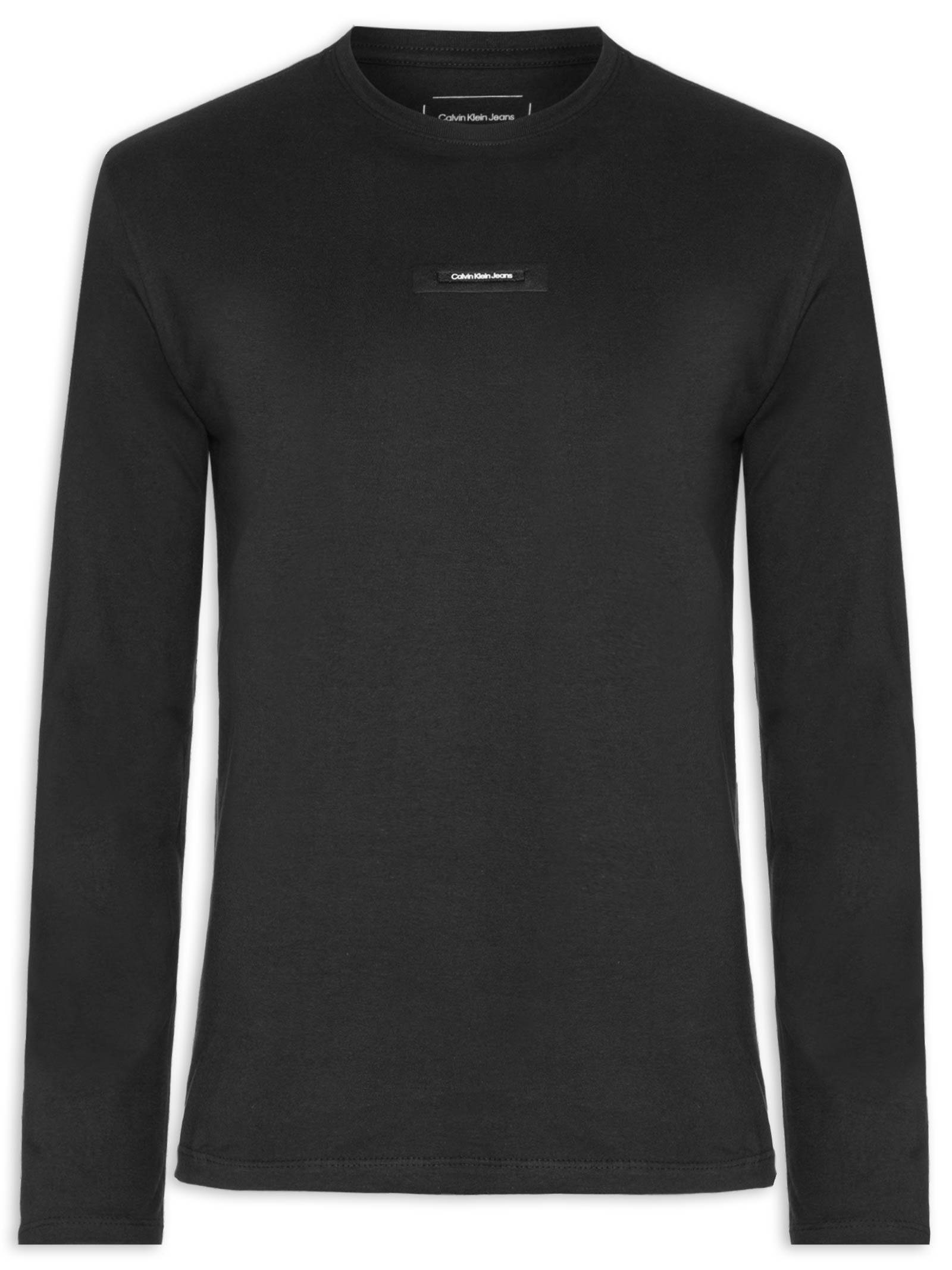 Camiseta Masculina ML Logo Leather Preto Calvin Klein Jeans