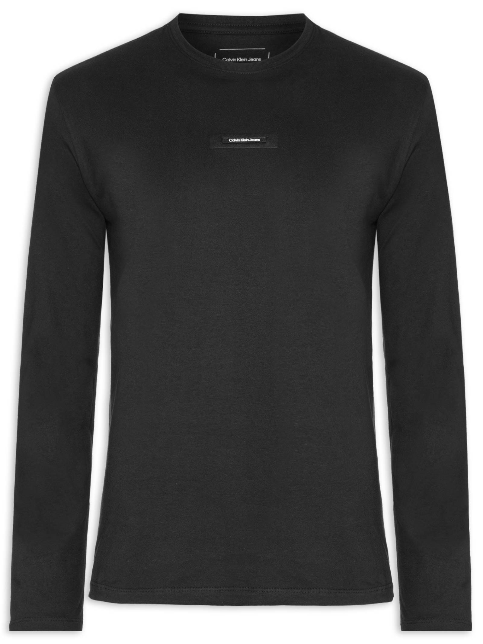 Camiseta Masculina ML Logo Leather – Preto Calvin Klein Jeans