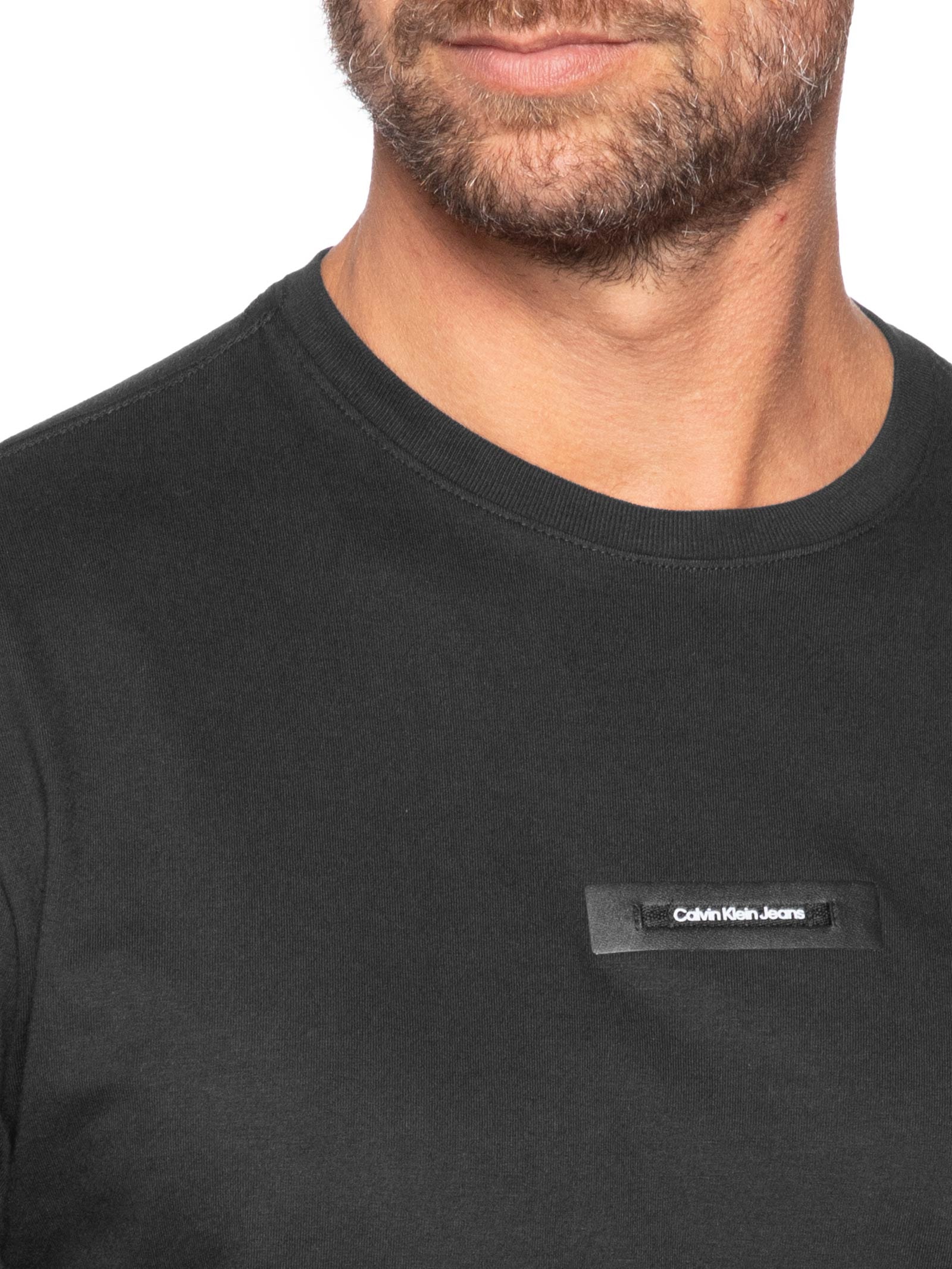 Camiseta Masculina ML Logo Leather – Preto Calvin Klein Jeans