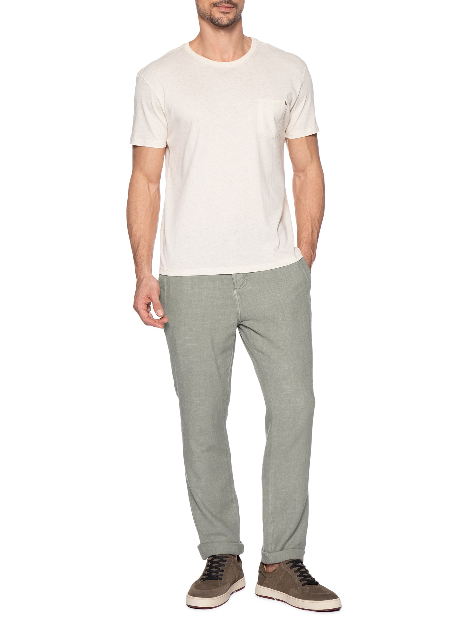 Camiseta Masculina Natural Linho Com Bolso Bege Reserva