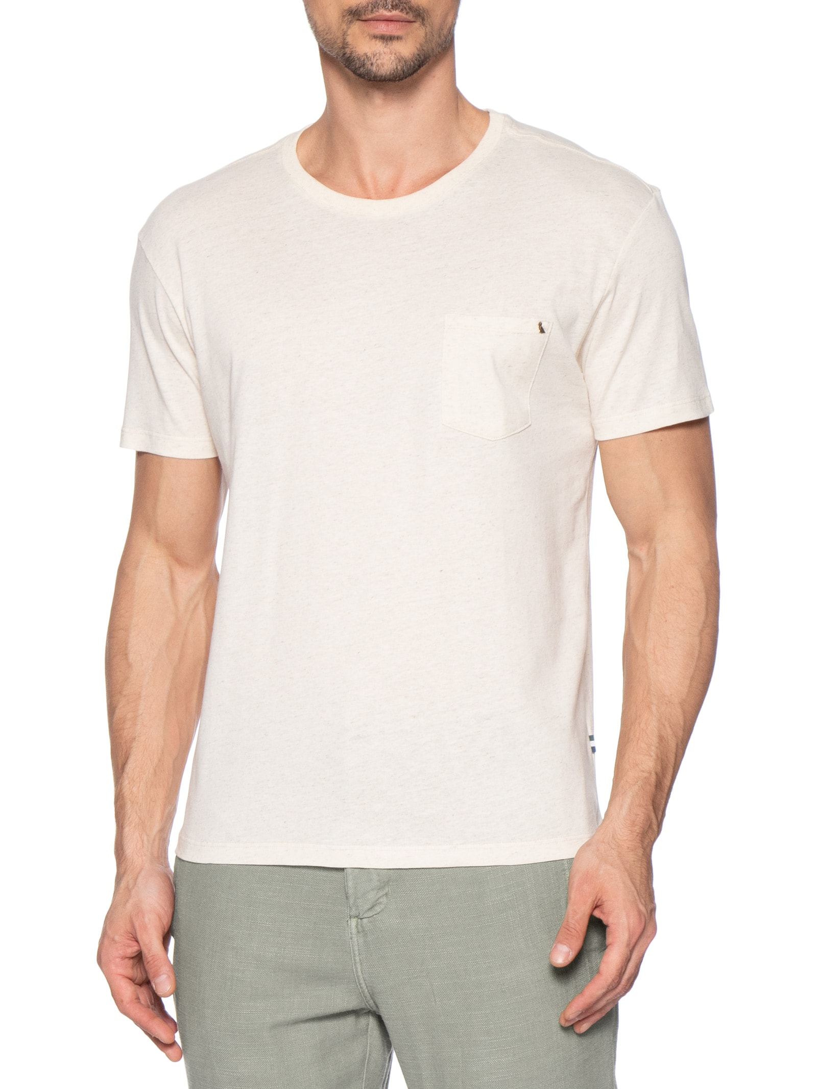 Camiseta Masculina Natural Linho Com Bolso Bege Reserva