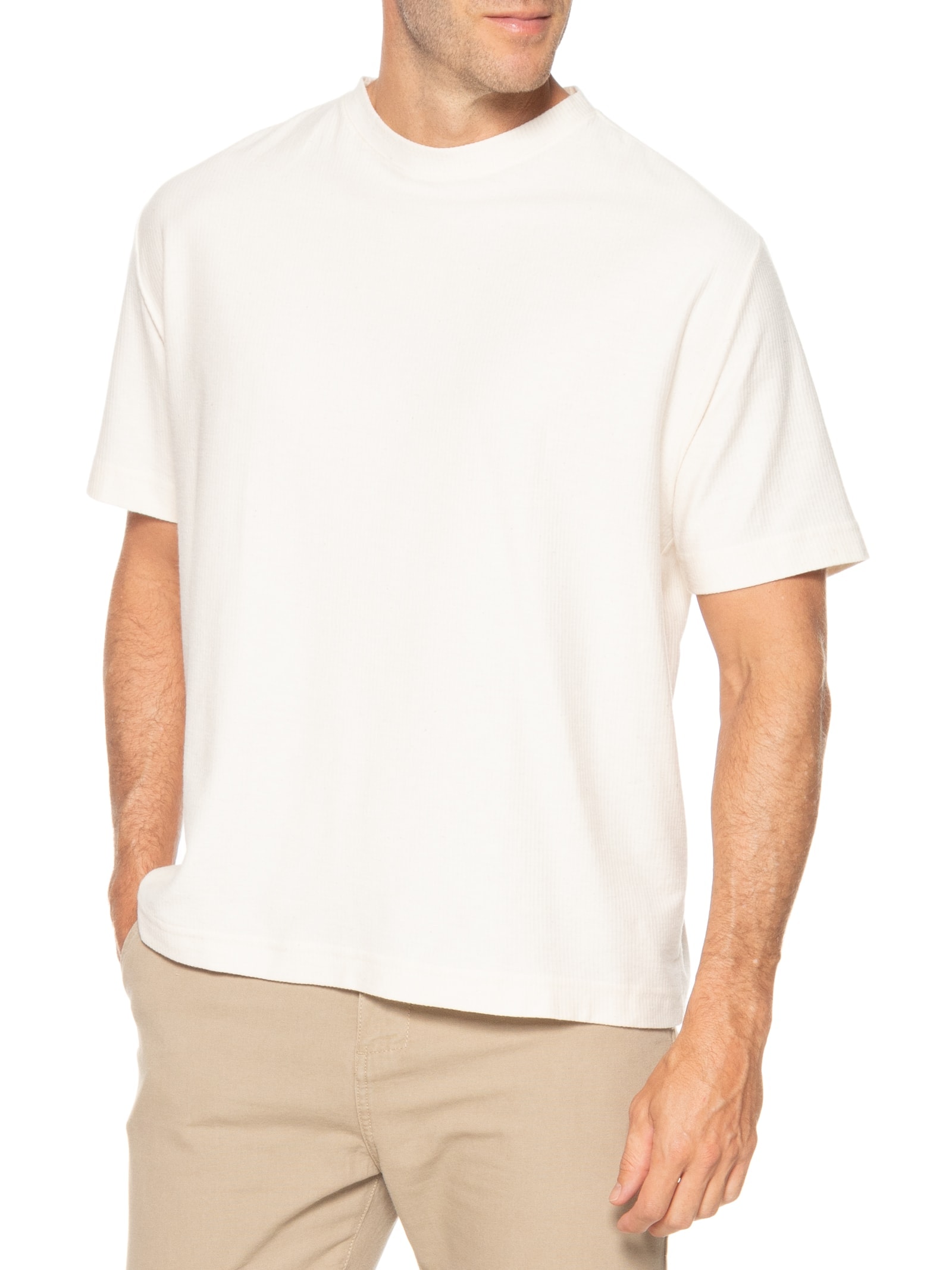 Camiseta Masculina Over Canelado Light Manga Curta Off White Osklen