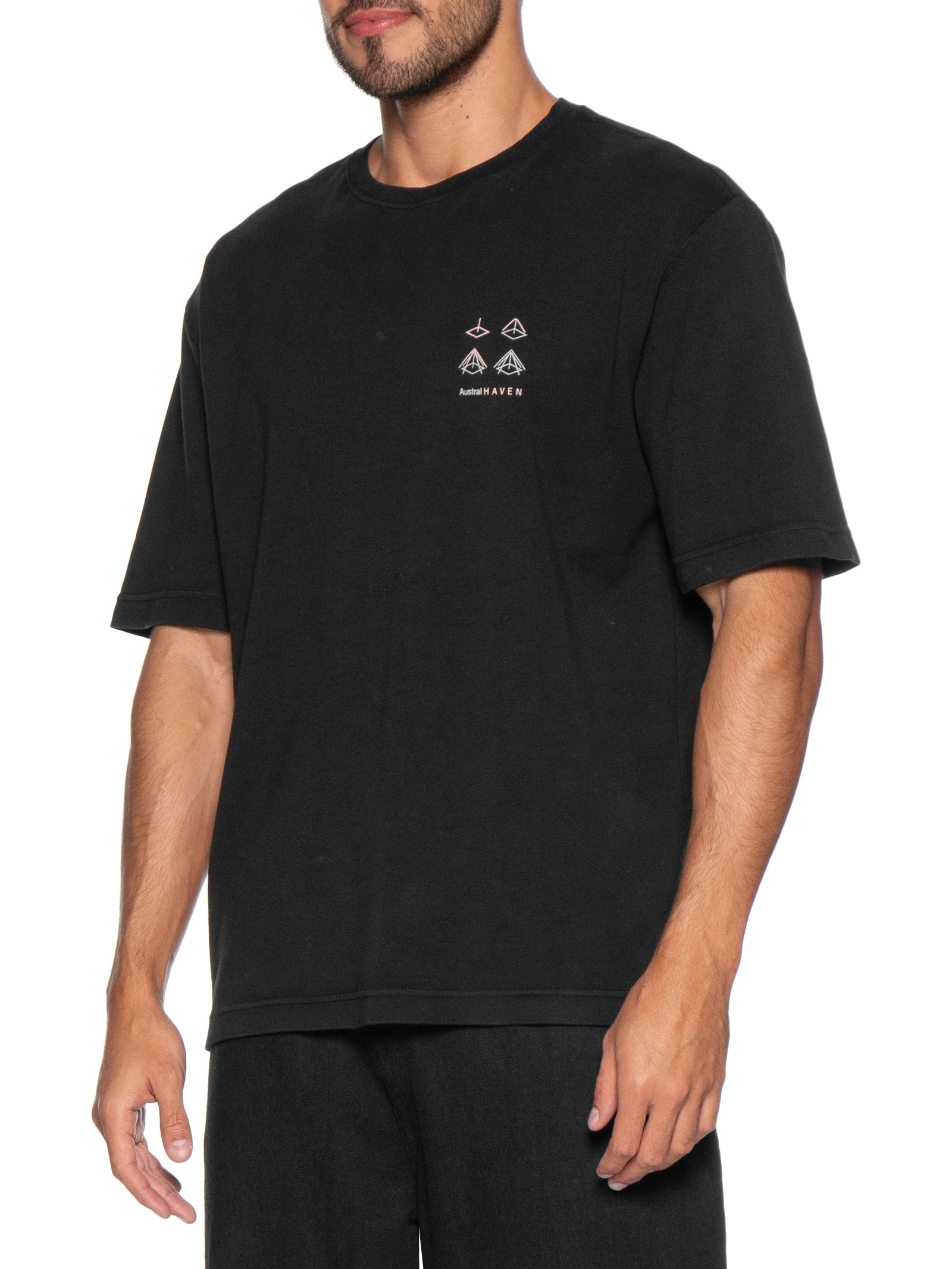 Camiseta Masculina Oversized Estampa Haven Preto Austral