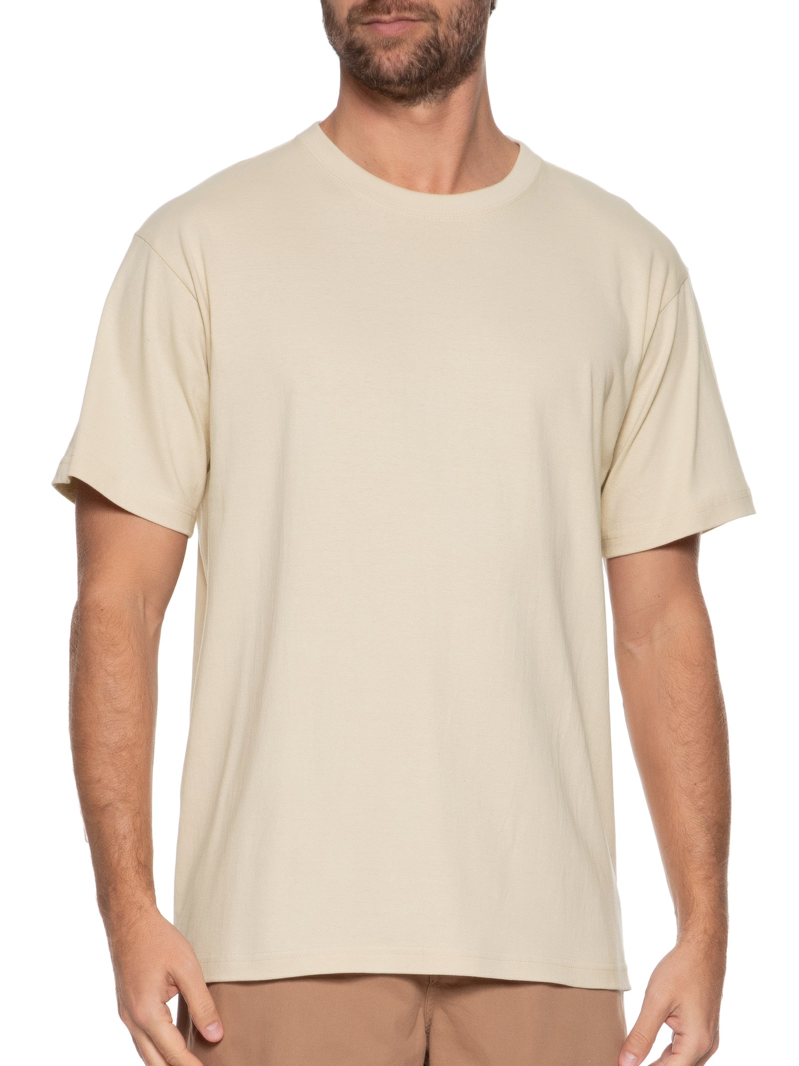 Camiseta Masculina Oversized Gola Redonda Bege Basiq Men