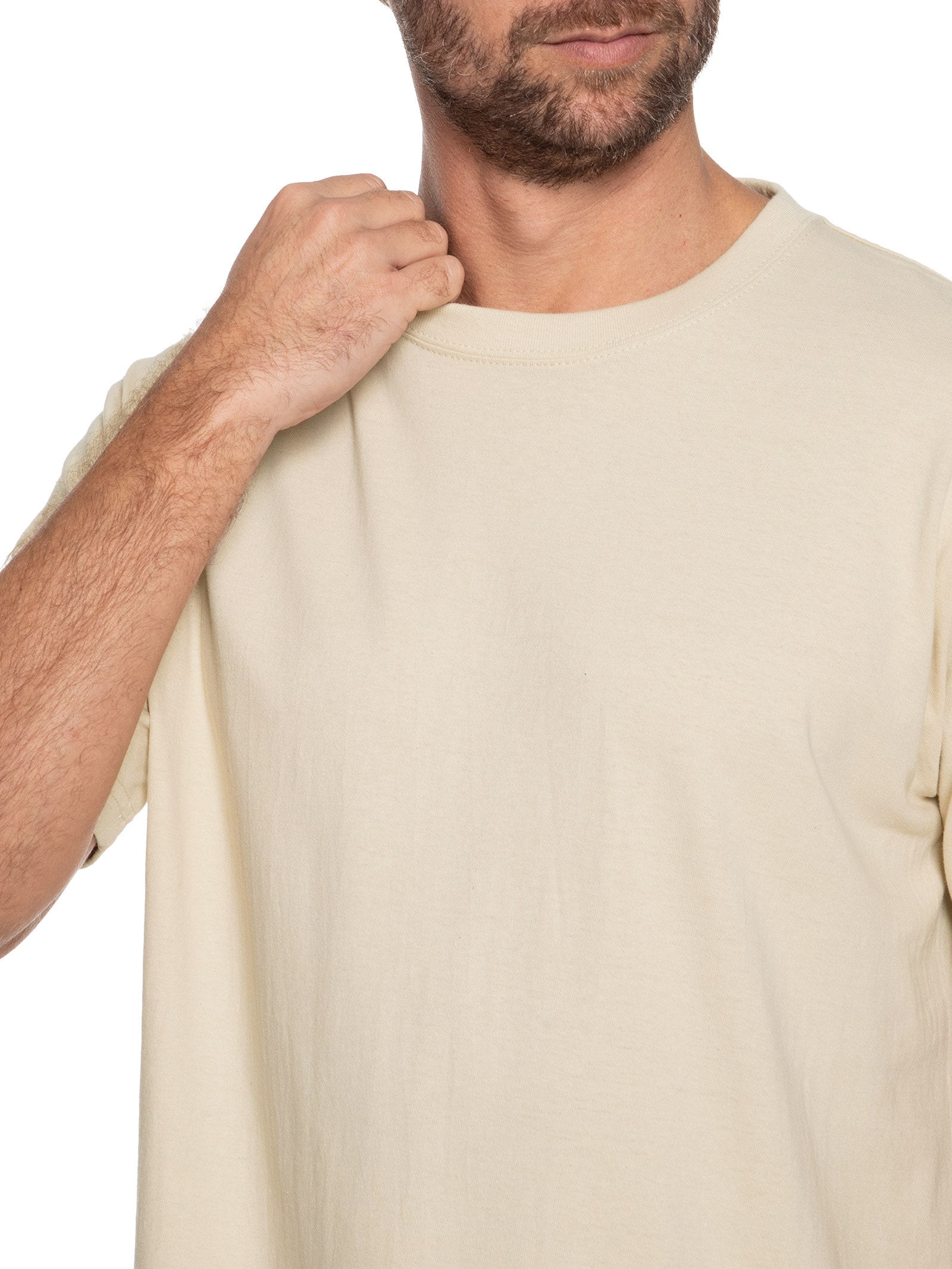 Camiseta Masculina Oversized Gola Redonda Bege Basiq Men