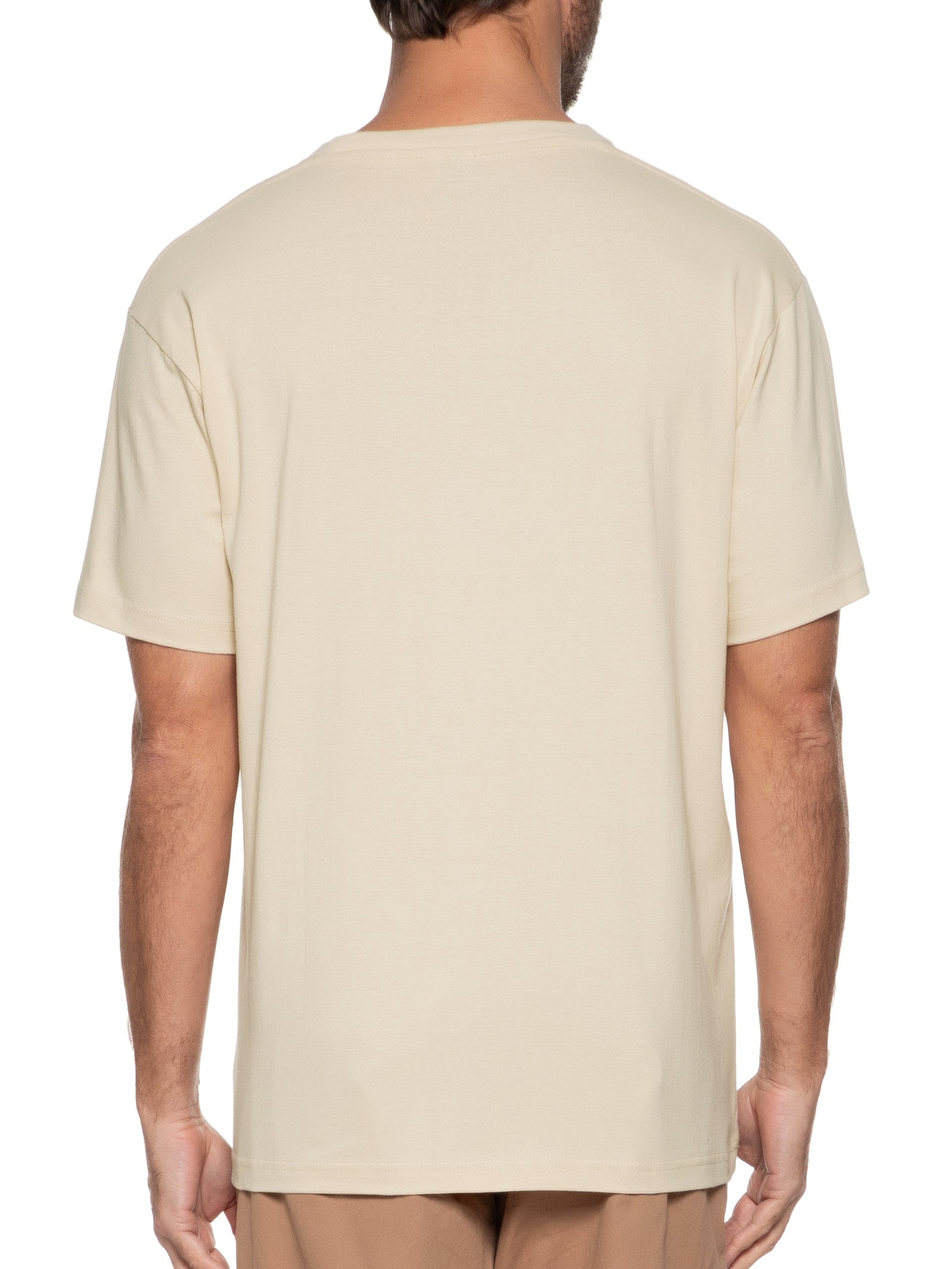 Camiseta Masculina Oversized Gola Redonda Bege Basiq Men