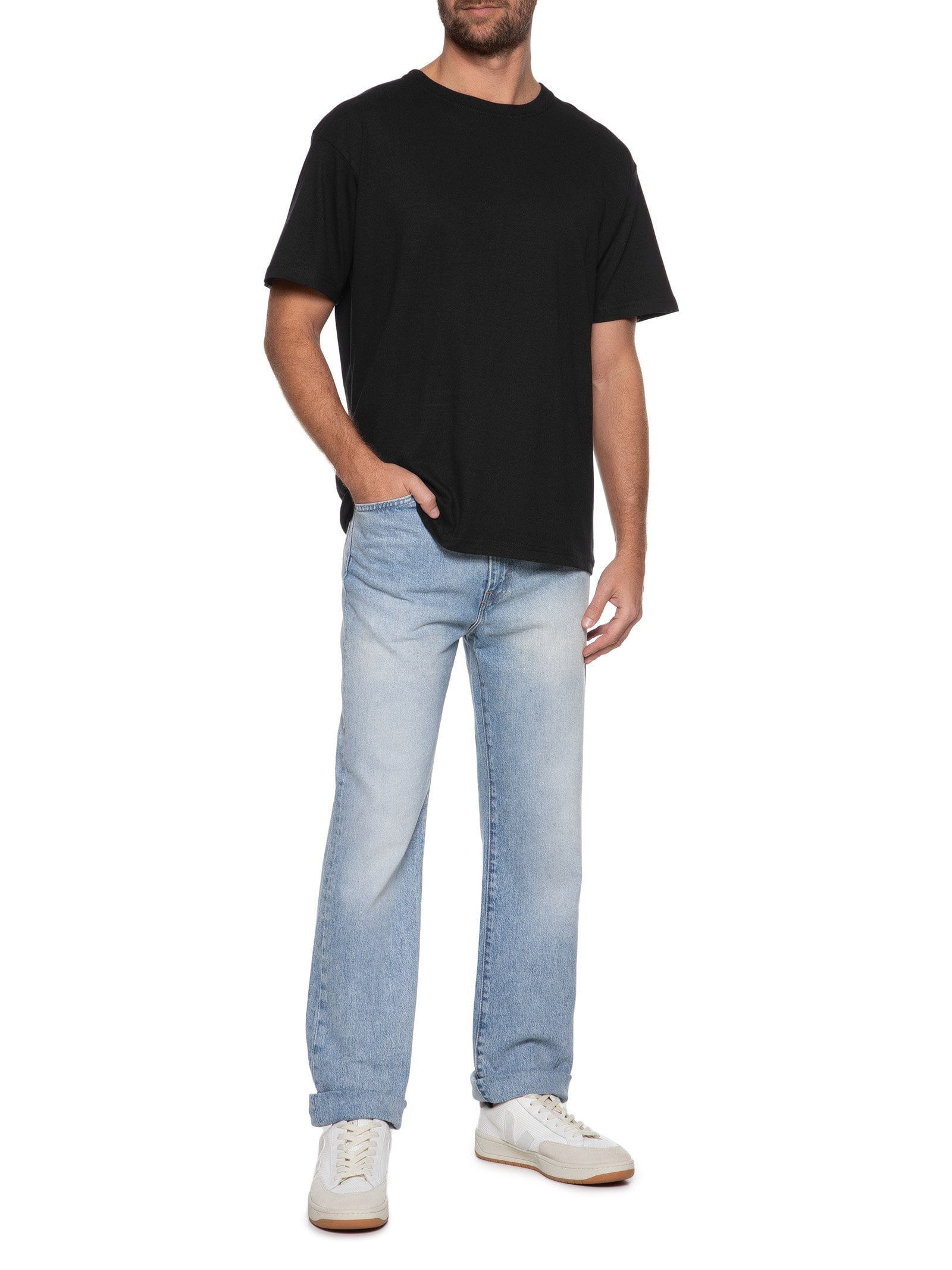 Camiseta Masculina Oversized Gola Redonda Preto Basiq Men