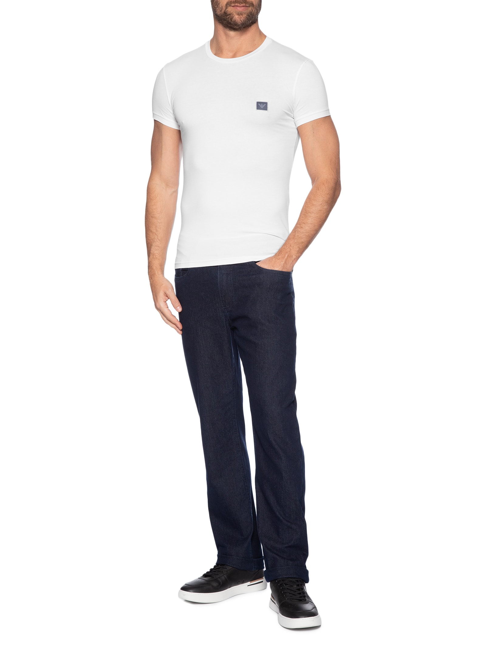 Camiseta Masculina Pijama Manga Curta Sleeve Crew Neck Branco Emporio Armani Bodywear