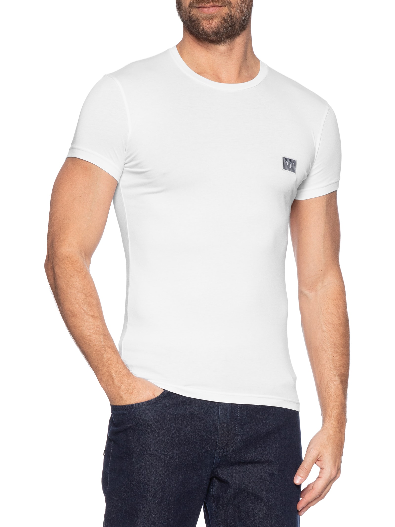 Camiseta Masculina Pijama Manga Curta Sleeve Crew Neck Branco Emporio Armani Bodywear