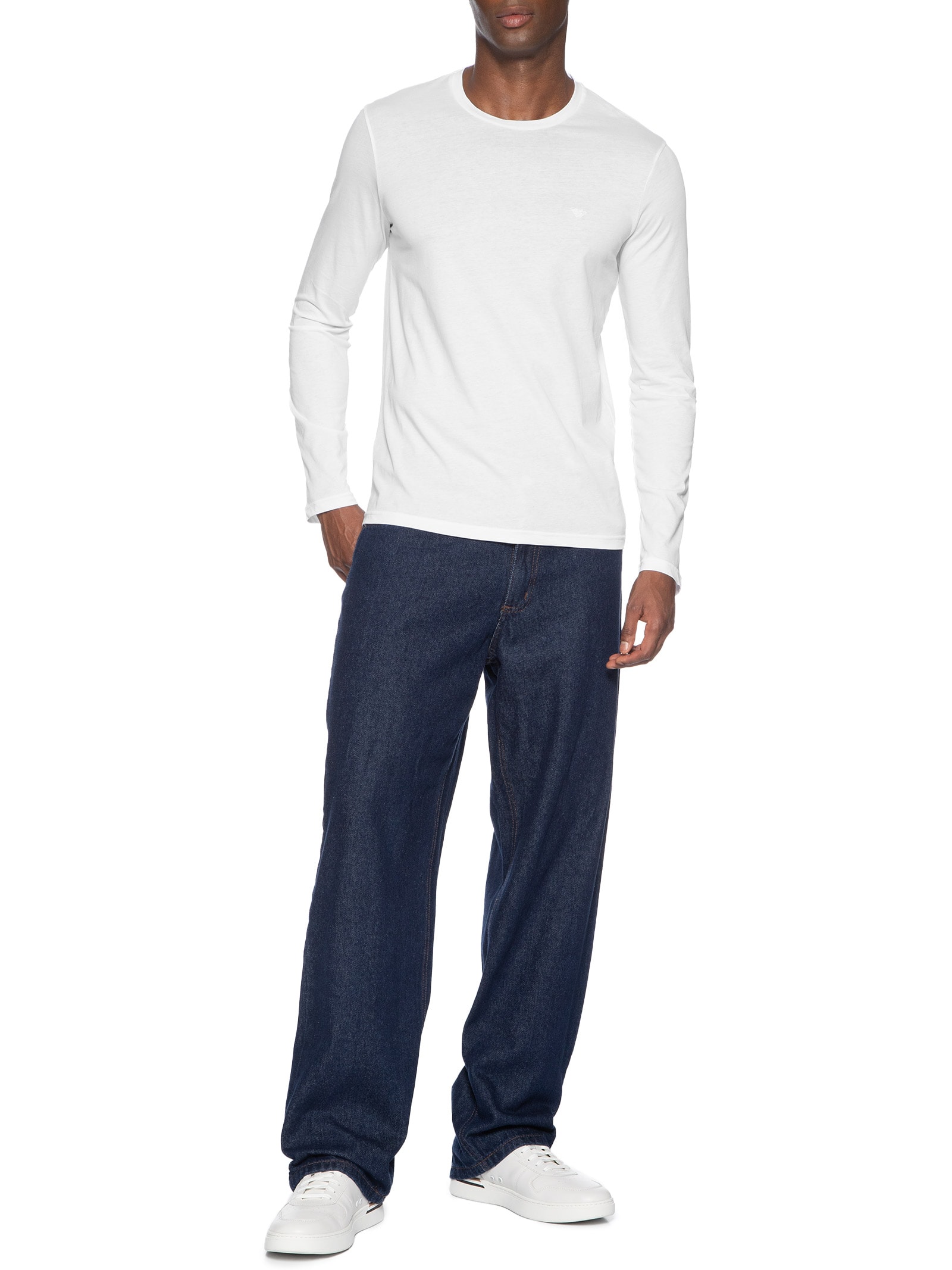 Camiseta Masculina Pijama ML Sleeve Crew Neck Branco Emporio Armani Bodywear