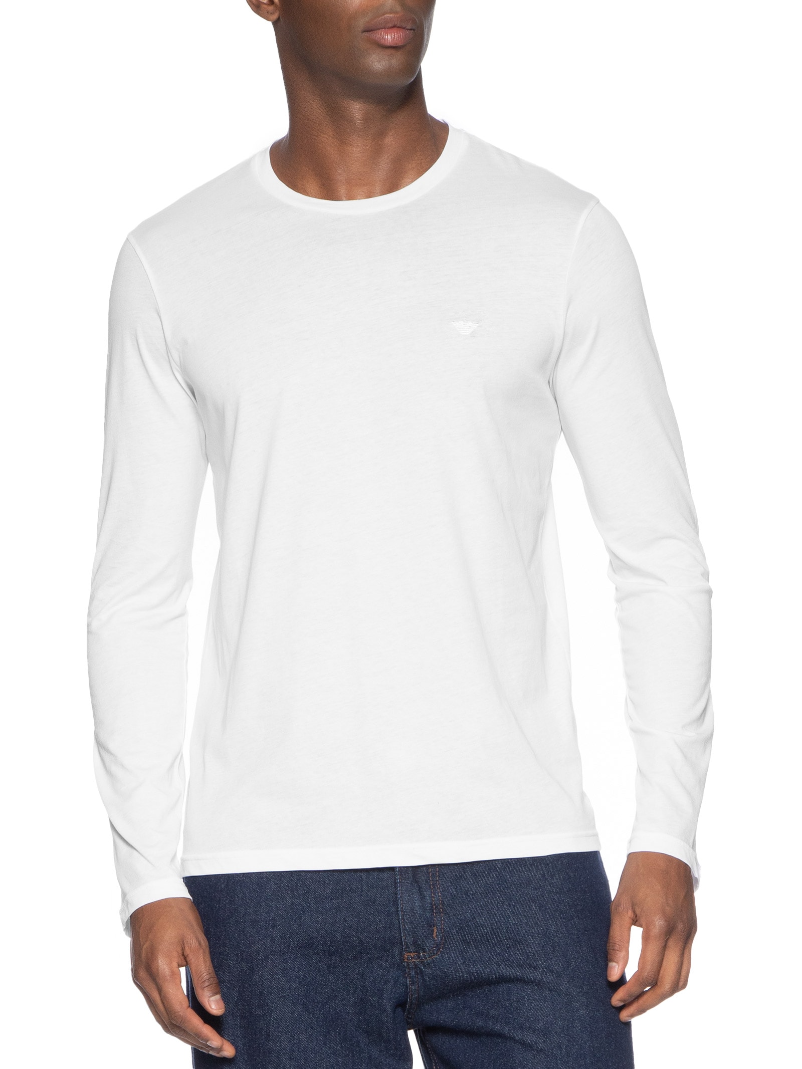 Camiseta Masculina Pijama ML Sleeve Crew Neck Branco Emporio Armani Bodywear