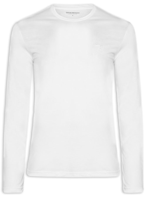 Camiseta Masculina Pijama ML Sleeve Crew Neck – Branco