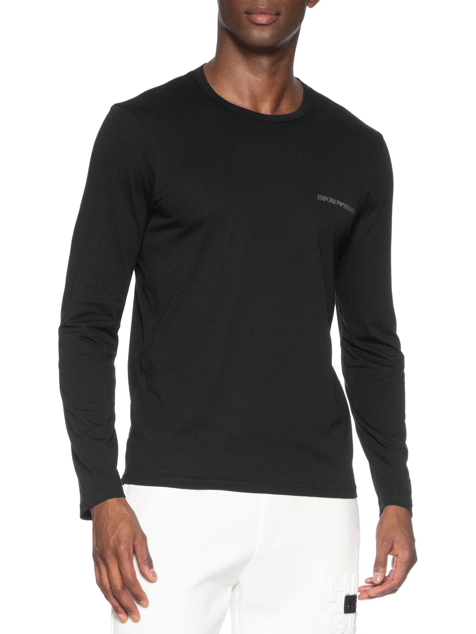 Camiseta Masculina Pijama ML Sleeve Crew Neck Preto Emporio Armani Bodywear