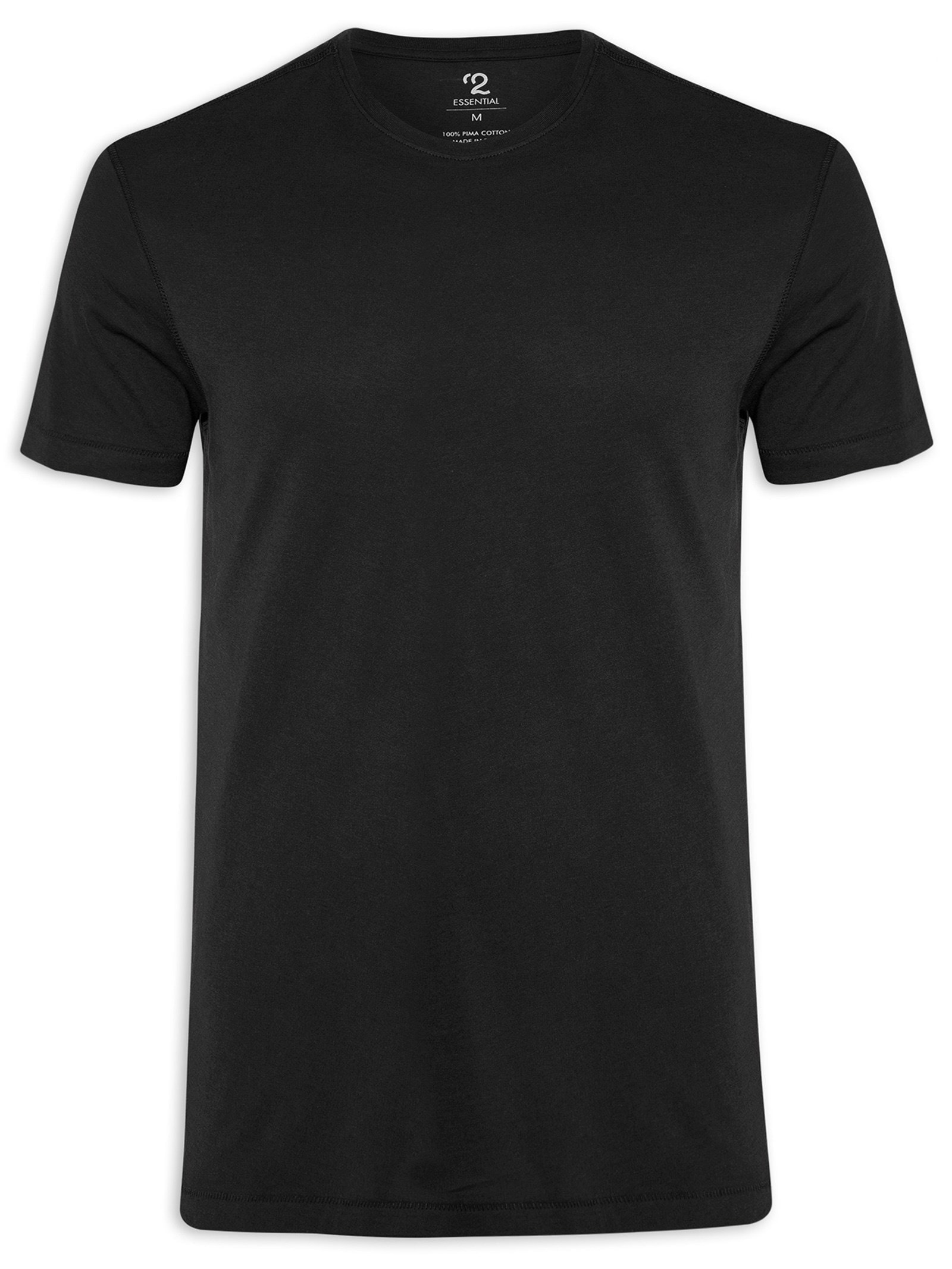 Camiseta Masculina Pima Manga Curta Gola Redonda Regular Fit Preto '2 Essential
