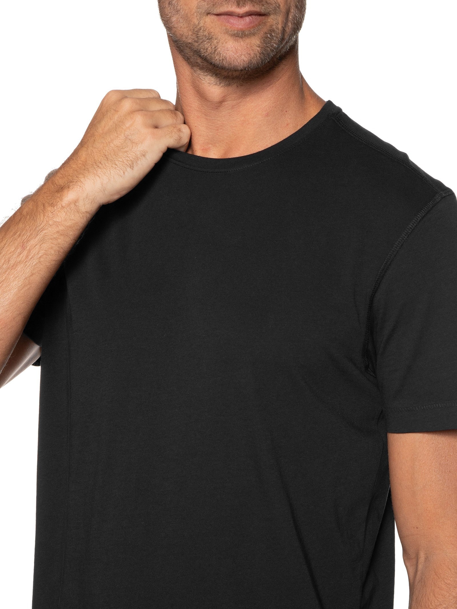 Camiseta Masculina Pima Manga Curta Gola Redonda Regular Fit Preto '2 Essential