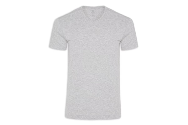 Camiseta Masculina Pima Manga Curta Gola V Regular Fit - Cinza